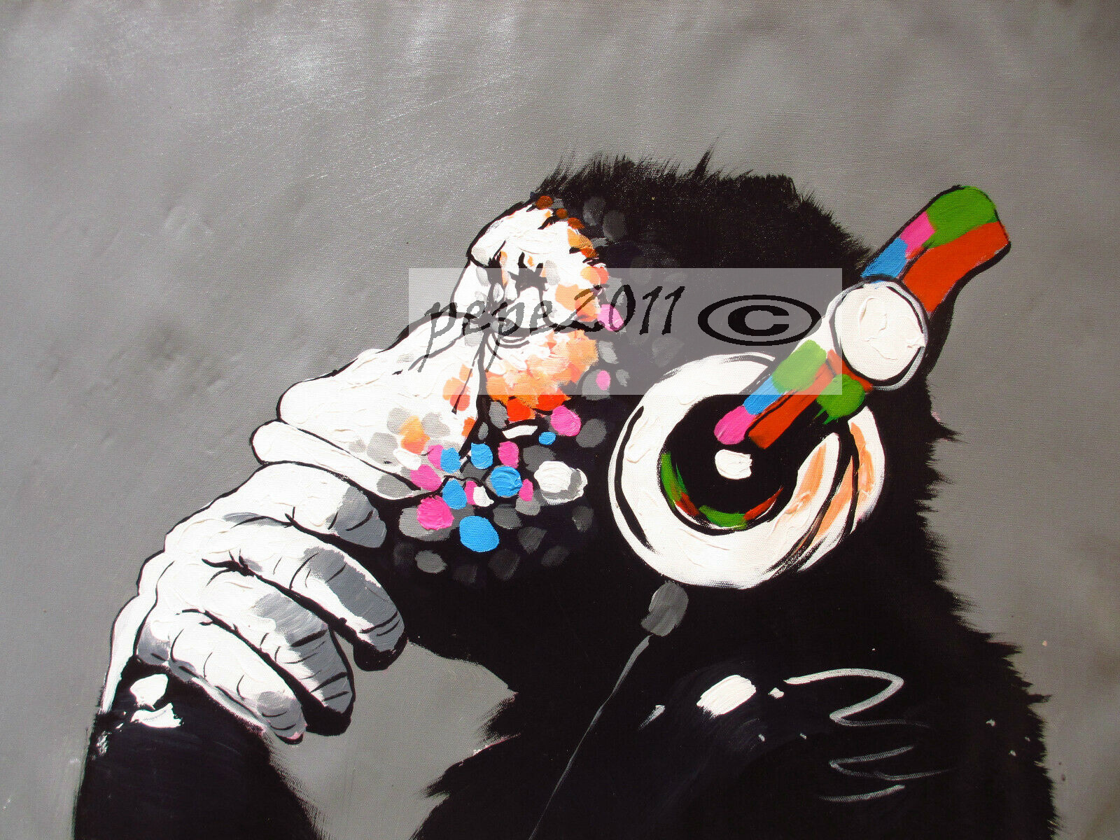Framed art print painting DJ ape monkey chimp headphones Canvas Australia