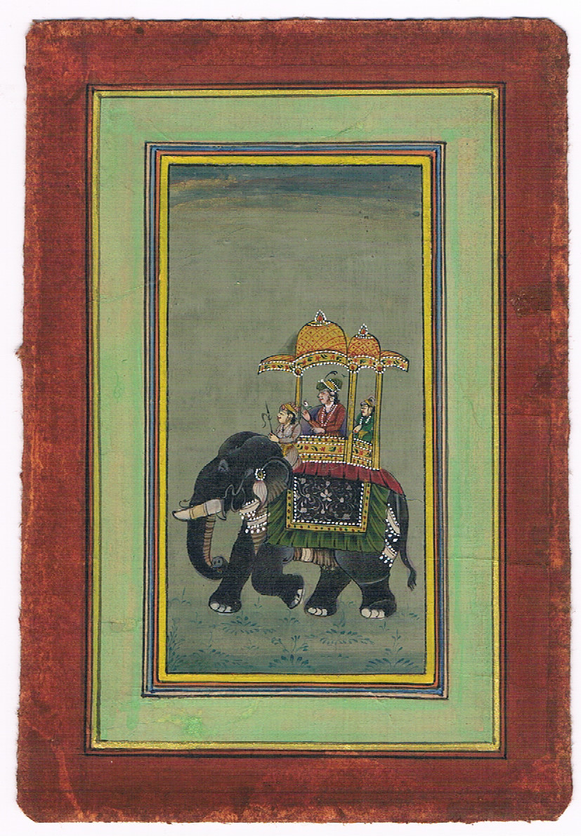 Mughal Miniature Painting Of Mughal Queen Riding On Elephant On Paper 3.75X5″