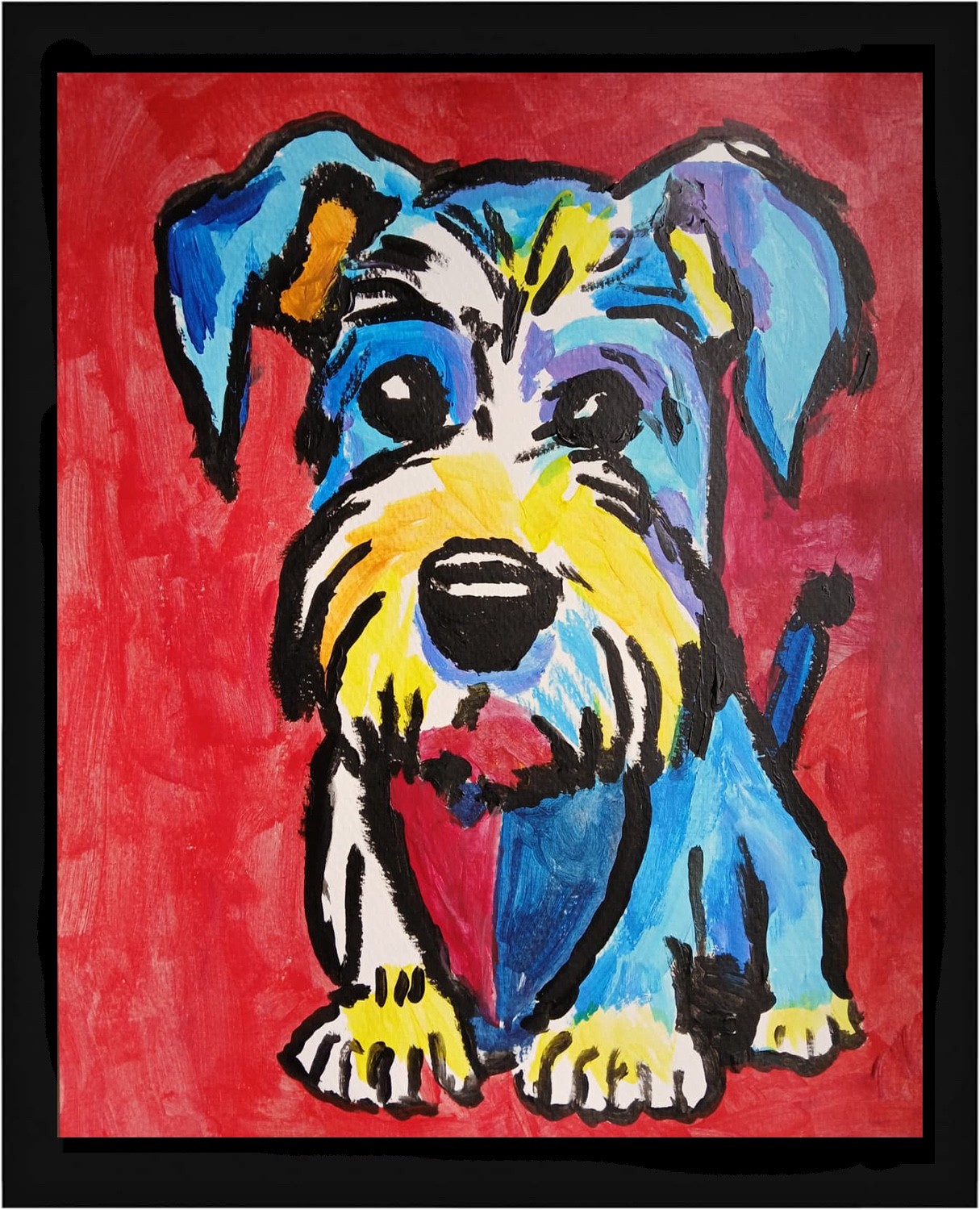 Abstract/Expressionism 11×14 Cute Pup One of a Kind Colorful Street Art Painting