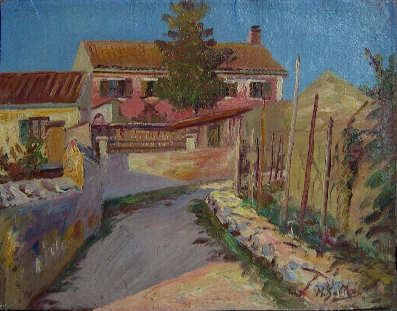 View of Mediterranean Village Idyllic Garden Summer Idyll in Rose and Ocher