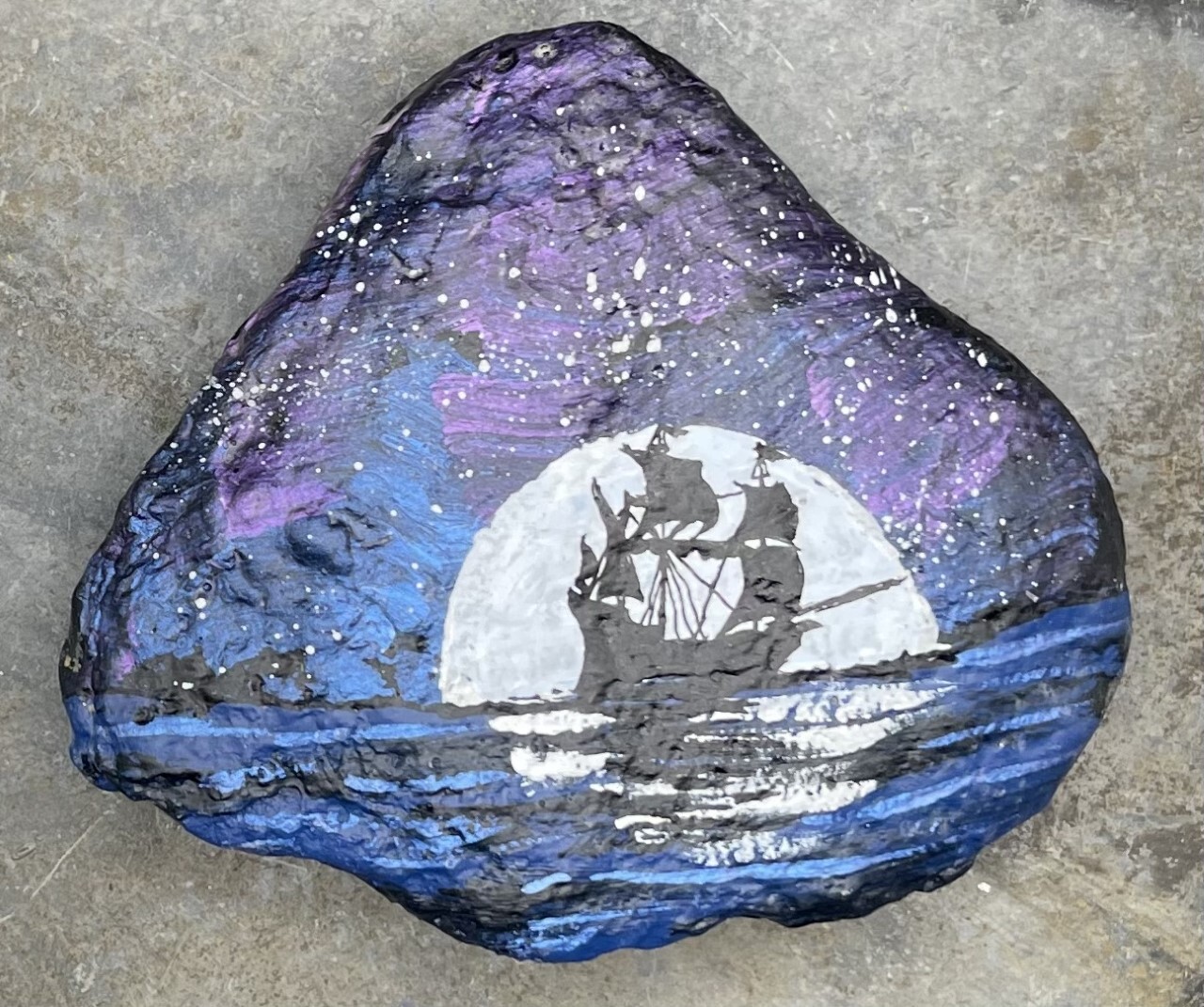 HAND PAINTED RIVER STONE ART » Sailboat » by Yellow Paw Collectible Rocks 501
