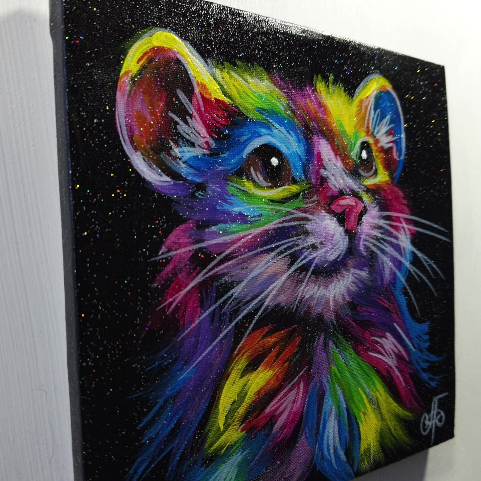 Rainbow Mouse Original Acrylic Painting Animal Portrait Canvas Wall Art Decor
