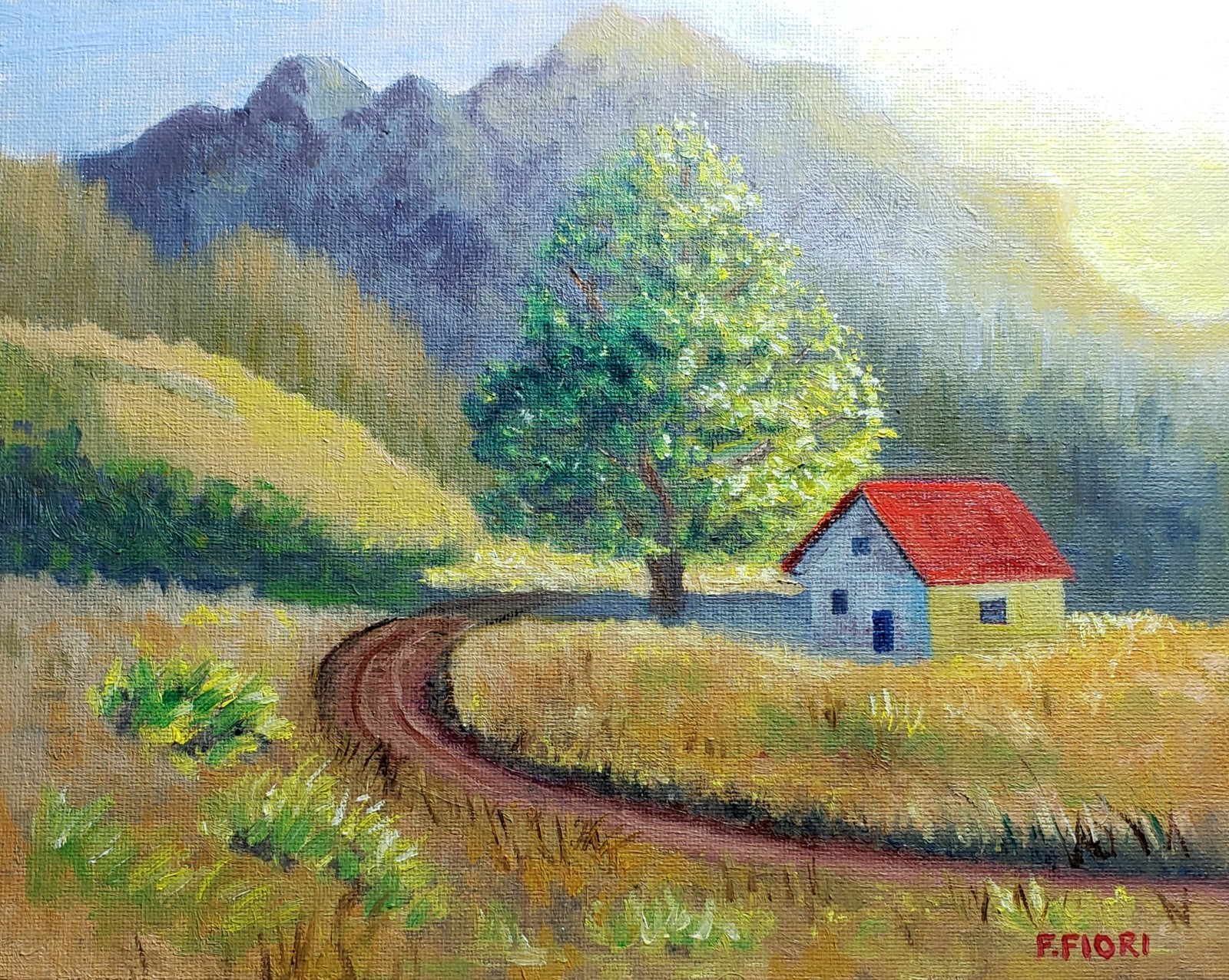 impressionist oil painting original landscape «House on the Hill»