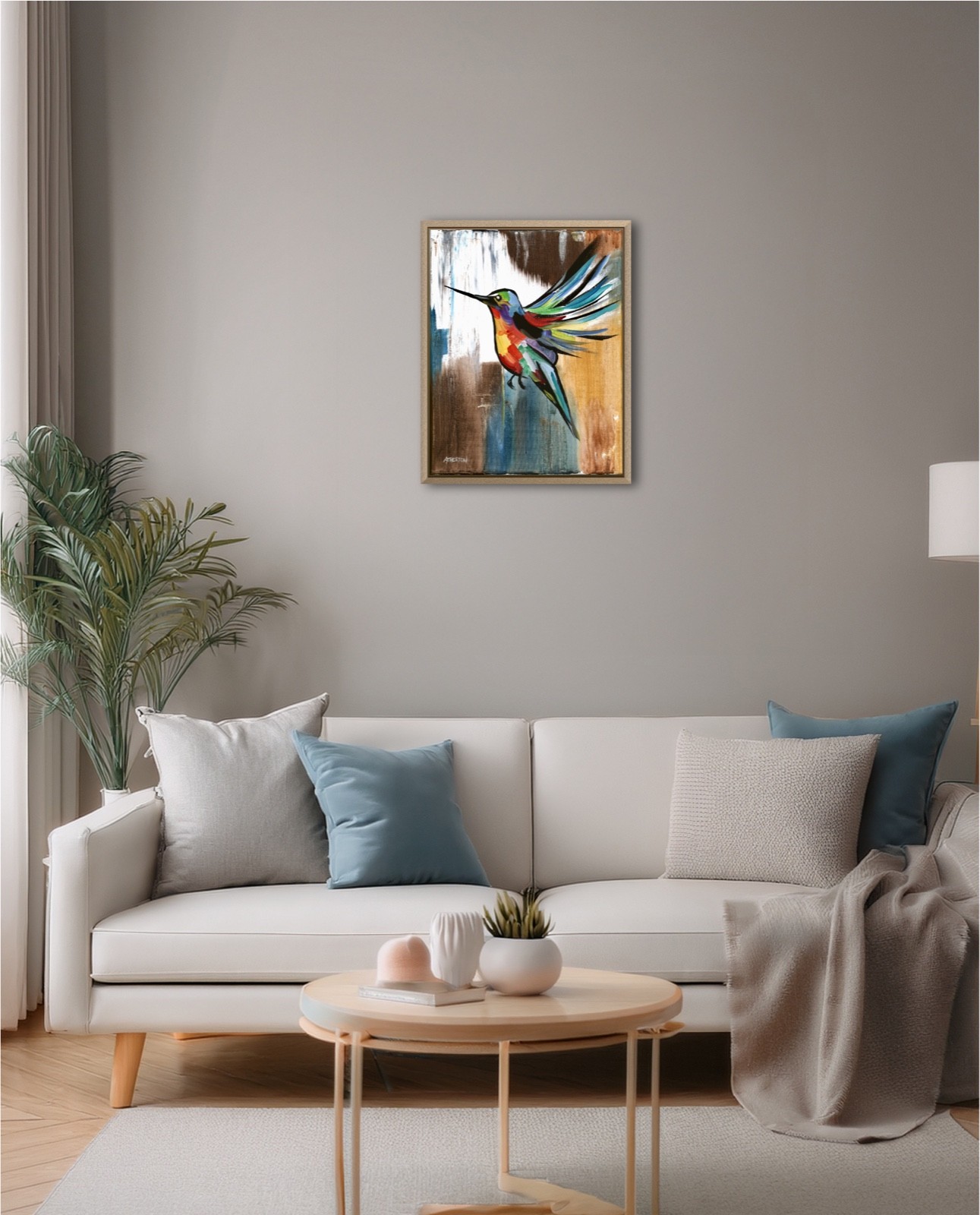 Atherton 11×14 Original Abstract decorator Painting «Humming Bird 3» signed