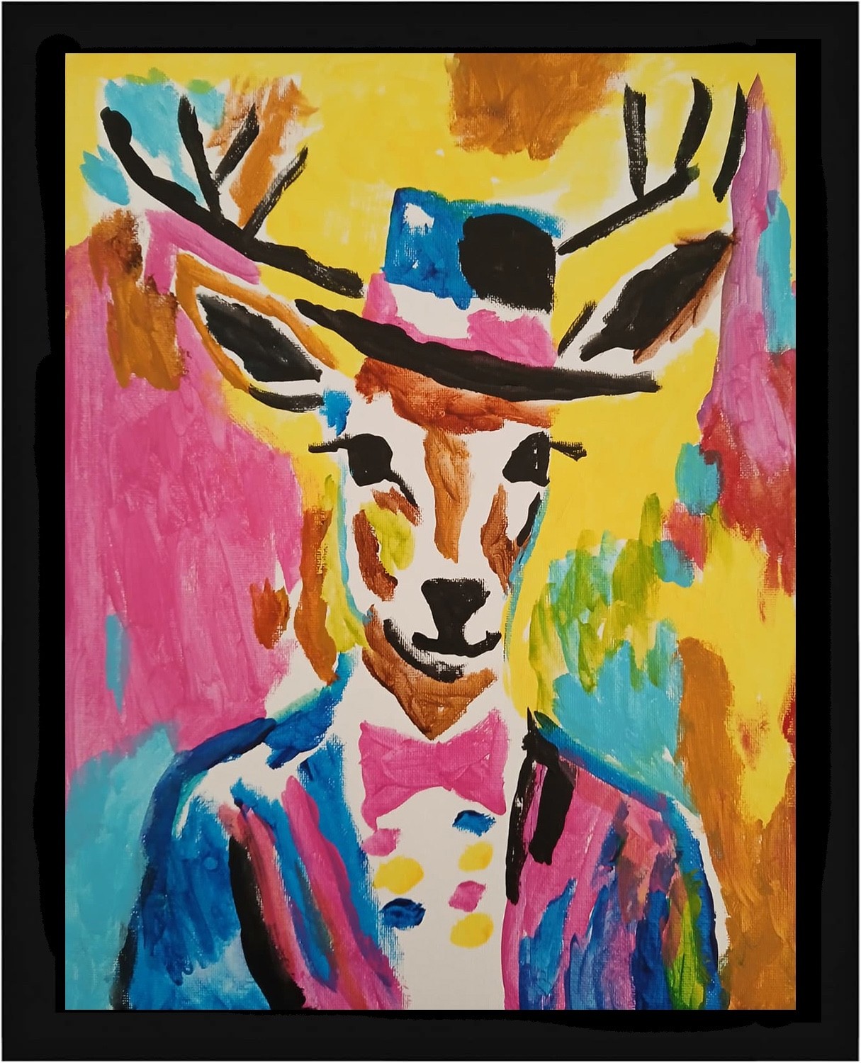 Expressionism/Abstract Dressed Dear 11×14 Signed Colorful Hand Made Art Painting