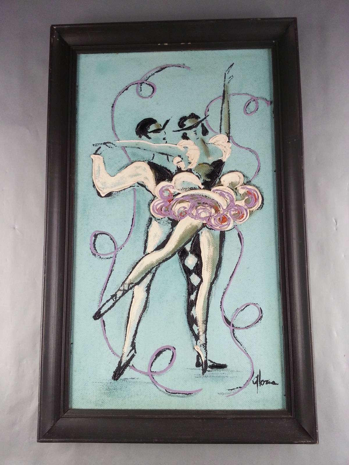 Vtg MCM Gloria Signed Ballet Dancers Painting Framed Impasto Mid-Century Modern