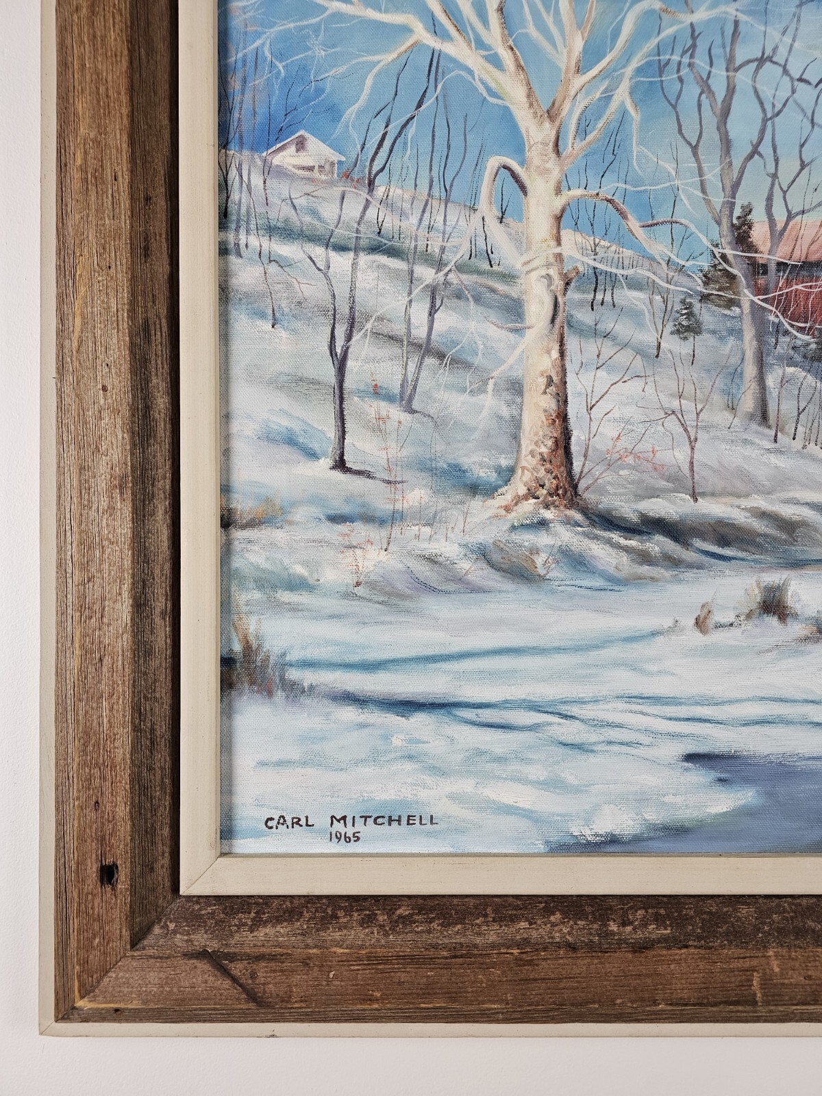 Vintage Original Signed Carl Mitchell Oil Painting 30.5×24.5 Framed Art VTG 1965