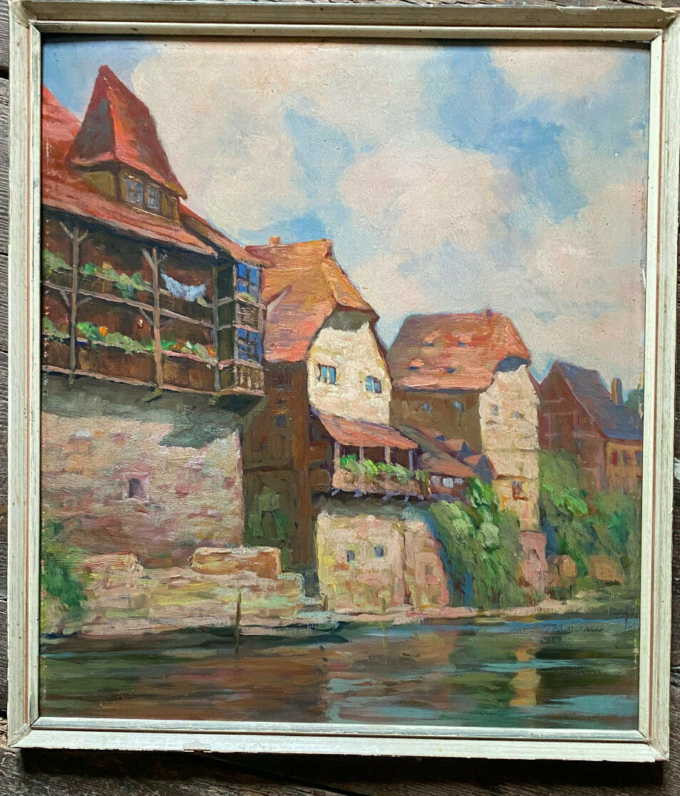 Old Town With Balcony on the Water Nuremberg? Backyard Summer Antique Frame Oil