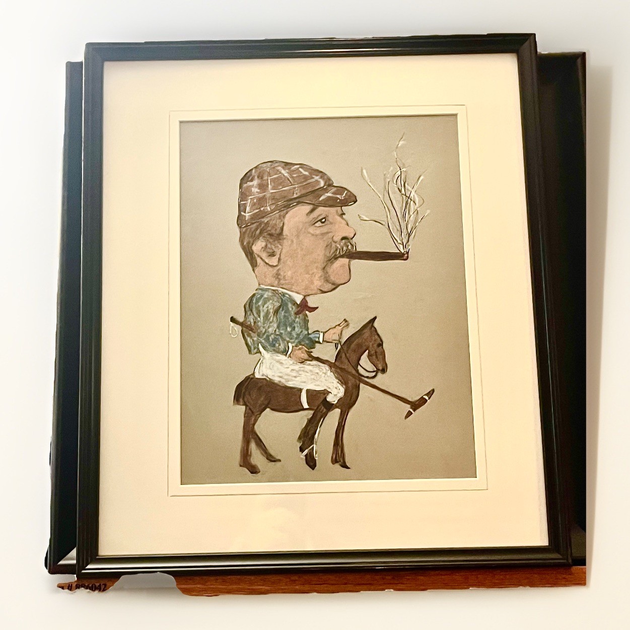 Original Polo Player Caricature Study on Board Pastel-Graphite-Gouache