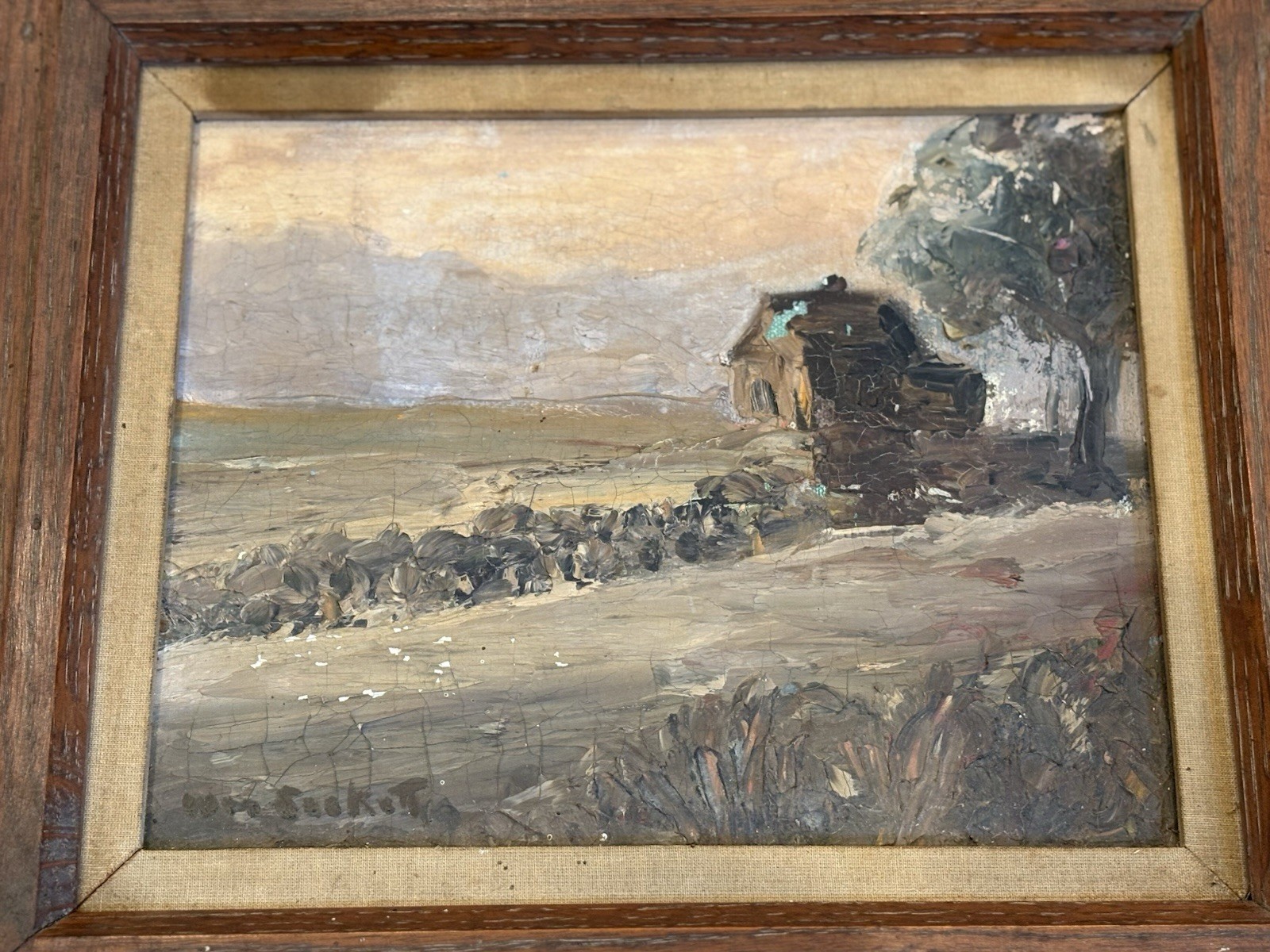 Framed 1964 Oil Painting Titled «Limehouse» by Wm. SACKETT Coastal Landscape
