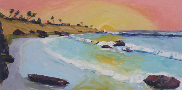 PACIFIC COASTLINE Original Seascape Ocean Expression Oil Painting 18×36 090811