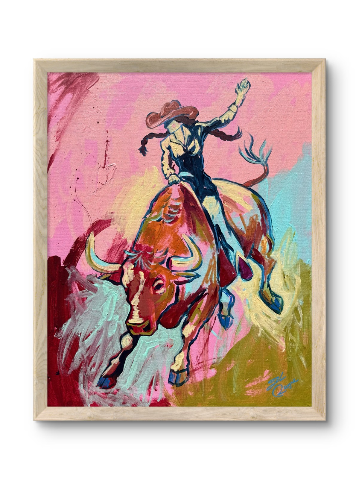 @FearlessPaints Bucking Rodeo Cowgirl 24×30 Canvas Fine Art Original Painting