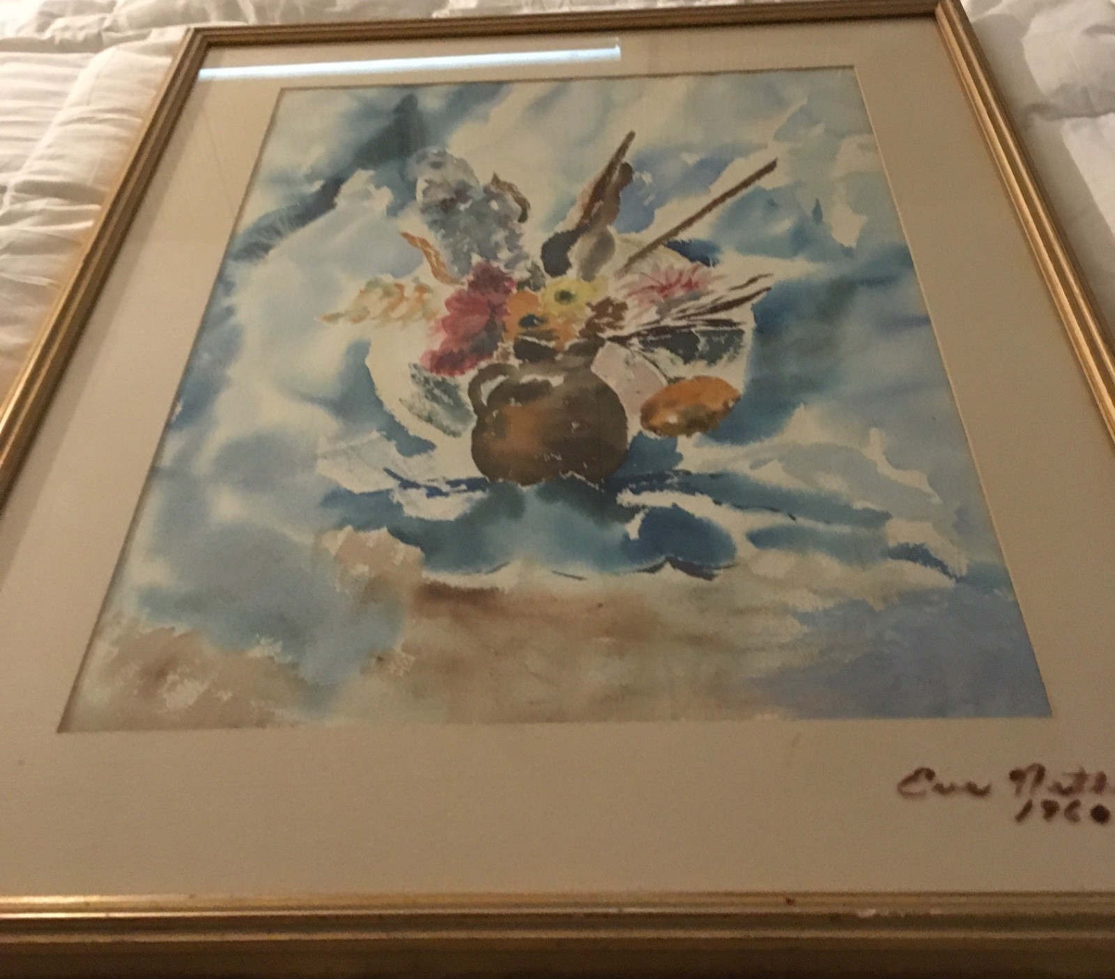 Eve Nettercott, Still Life With Flowers In Vase, Watercolor On Paper. Signed DB