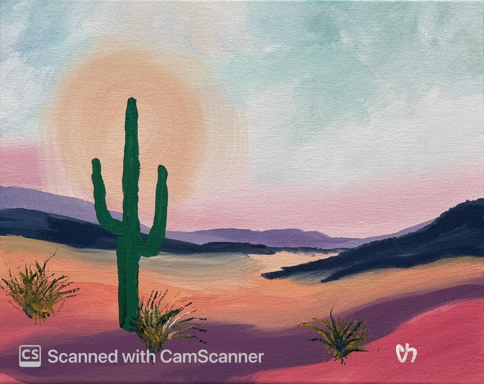 Desert Landscape with Cactus Original Acrylic Painting 14X11 Signed Canvas Art