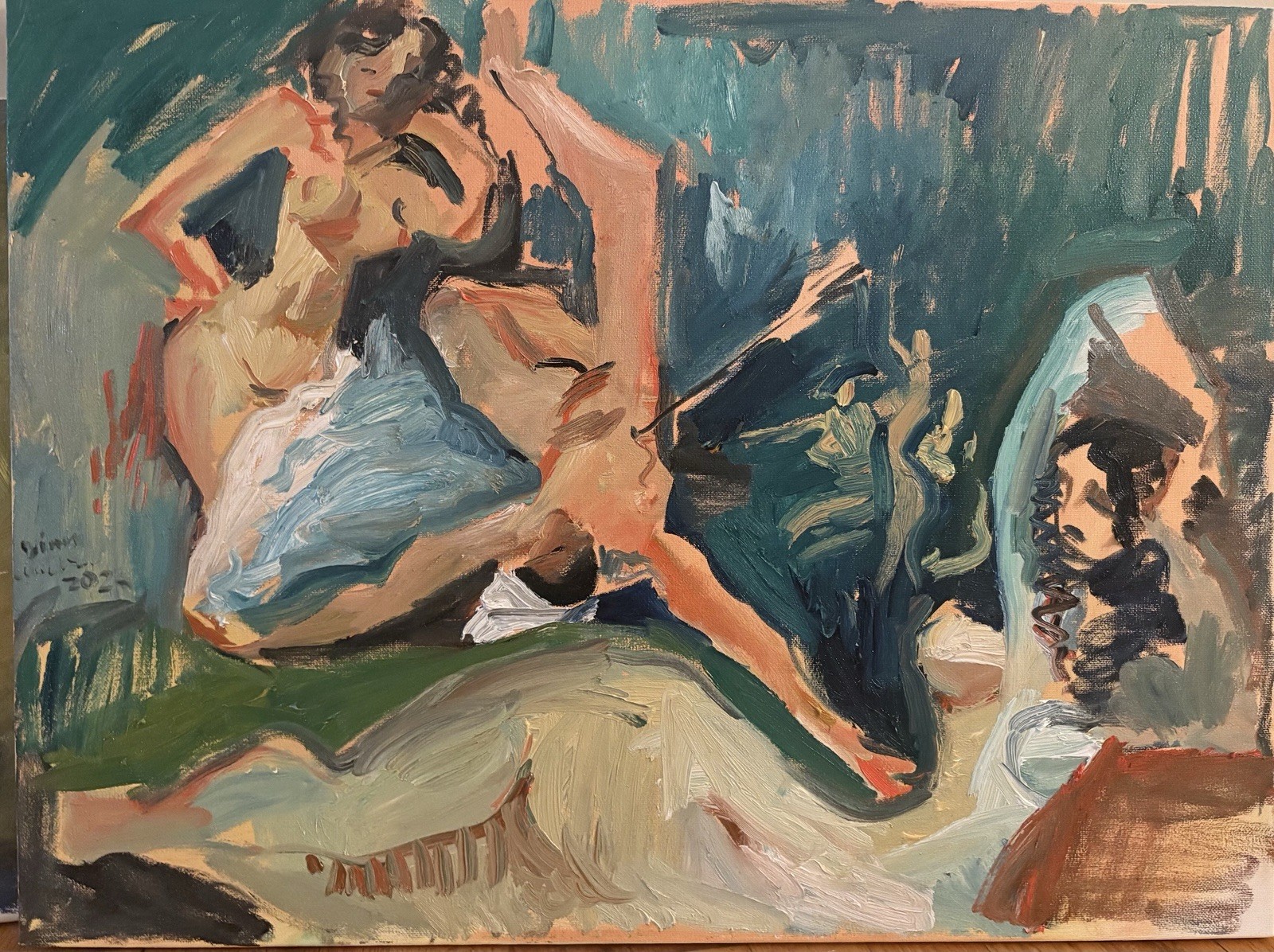 Expressionism Fauvist Figures In Landscape Oil Painting On 18”x24” Canvas BVC