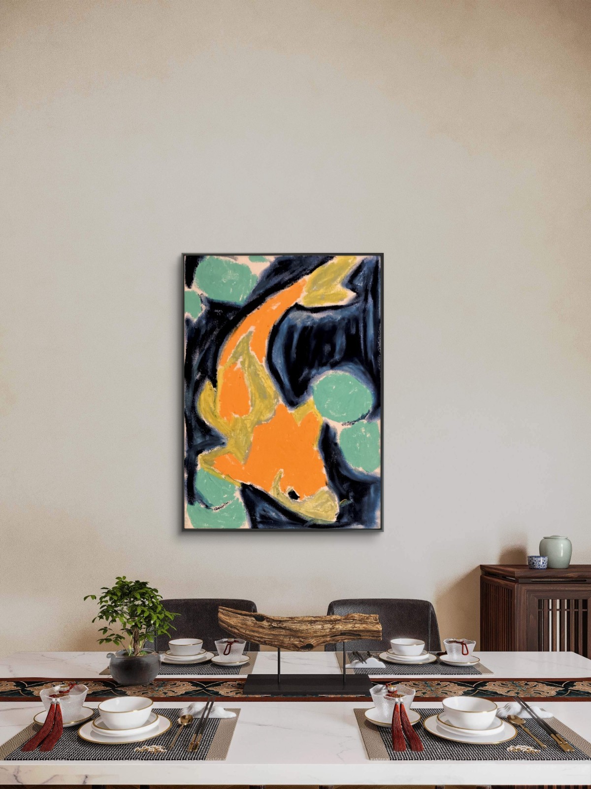 Contemporary Koi Fish Bold Art Original Wall Art 11 by 14 Canvas