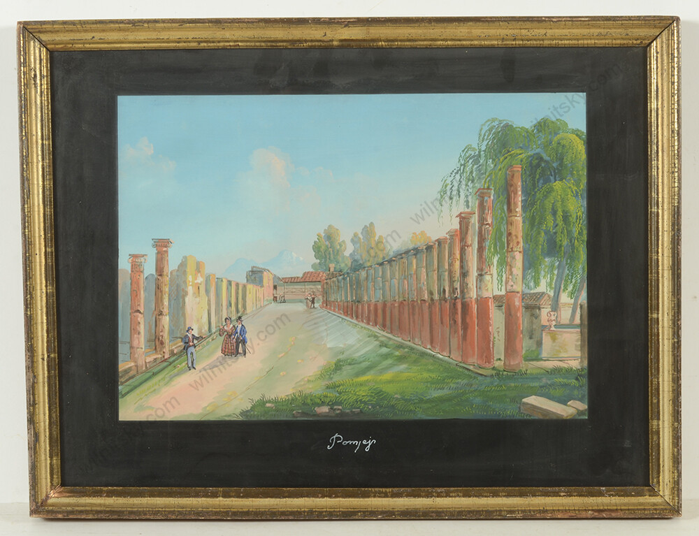 «View of Pompeii», Scuola di Posillipo, gouache, ca.1850