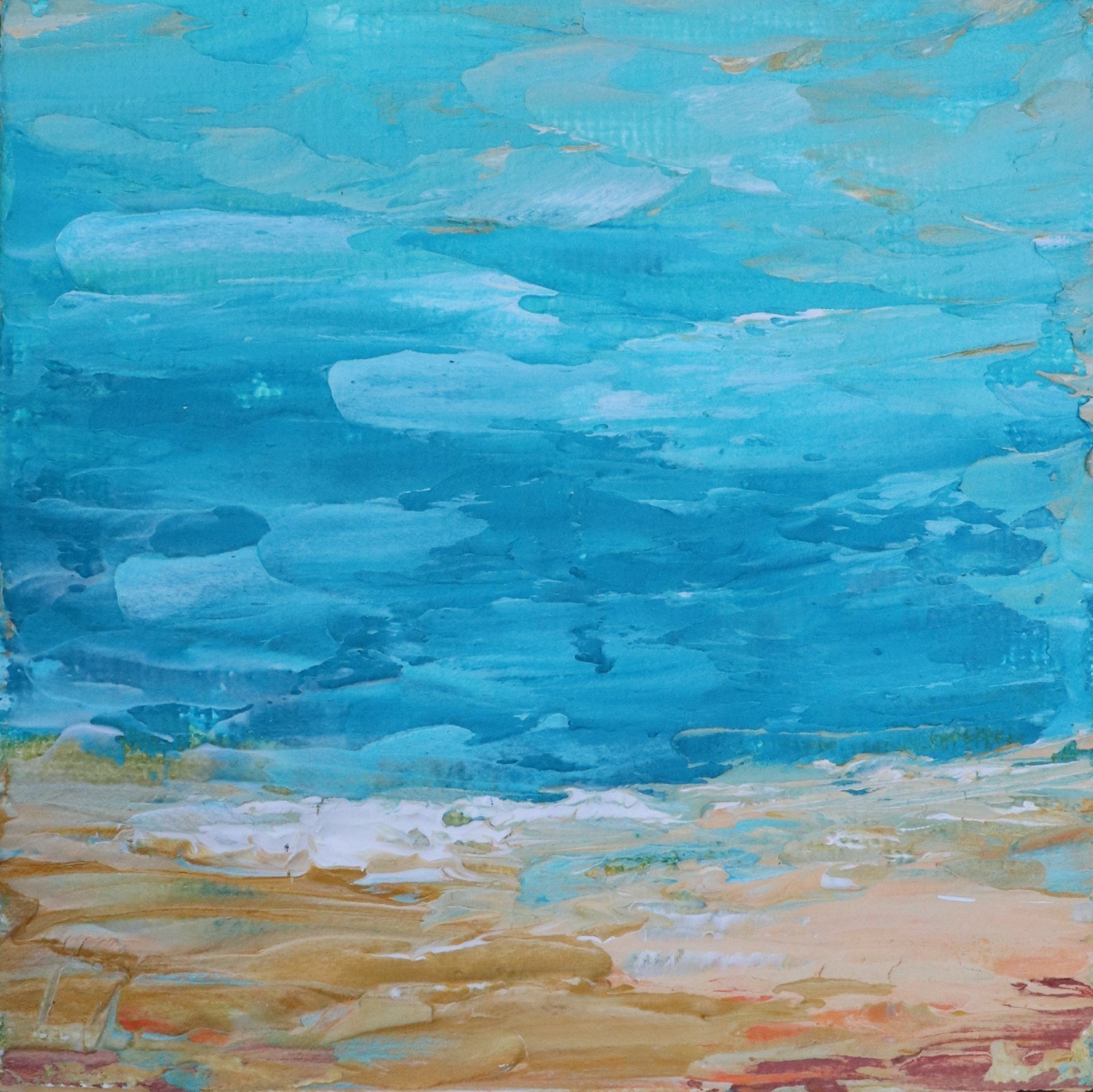 Seafoam Morning Original Coastal Painting 4×4 Textured Ocean Landscape Art