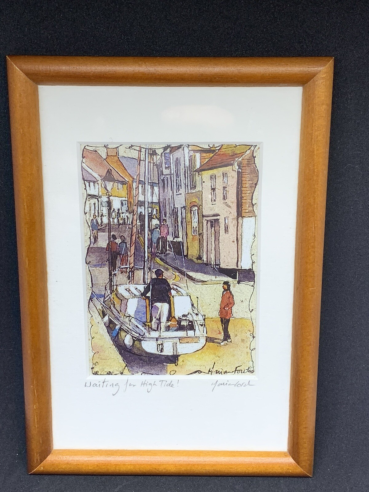 Vintage Watercolor Painting Framed «Waiting For High Tide» Artist Marian Forster