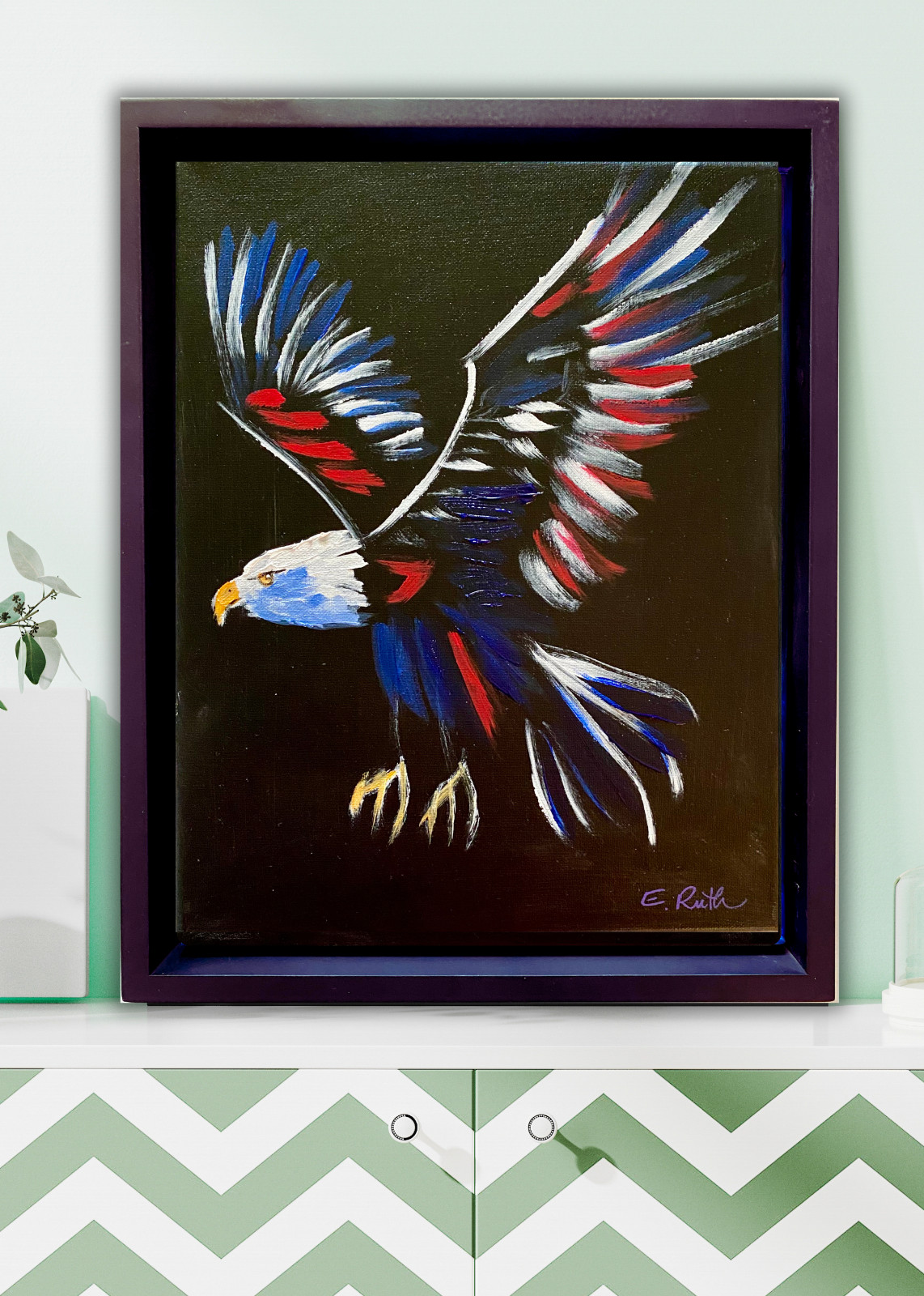 Original Acrylic Red White and Blue Bald Eagle 11×14″ Expressionist CanvasArt