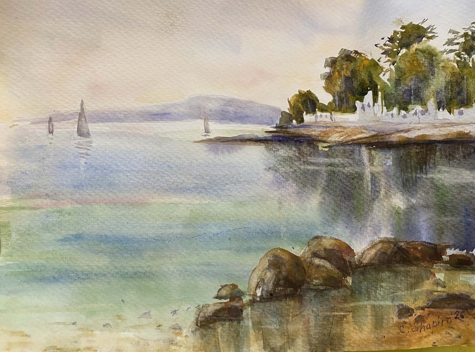 Original Watercolor Painting Seaside Landscape 9×12 Seascape Wall Art