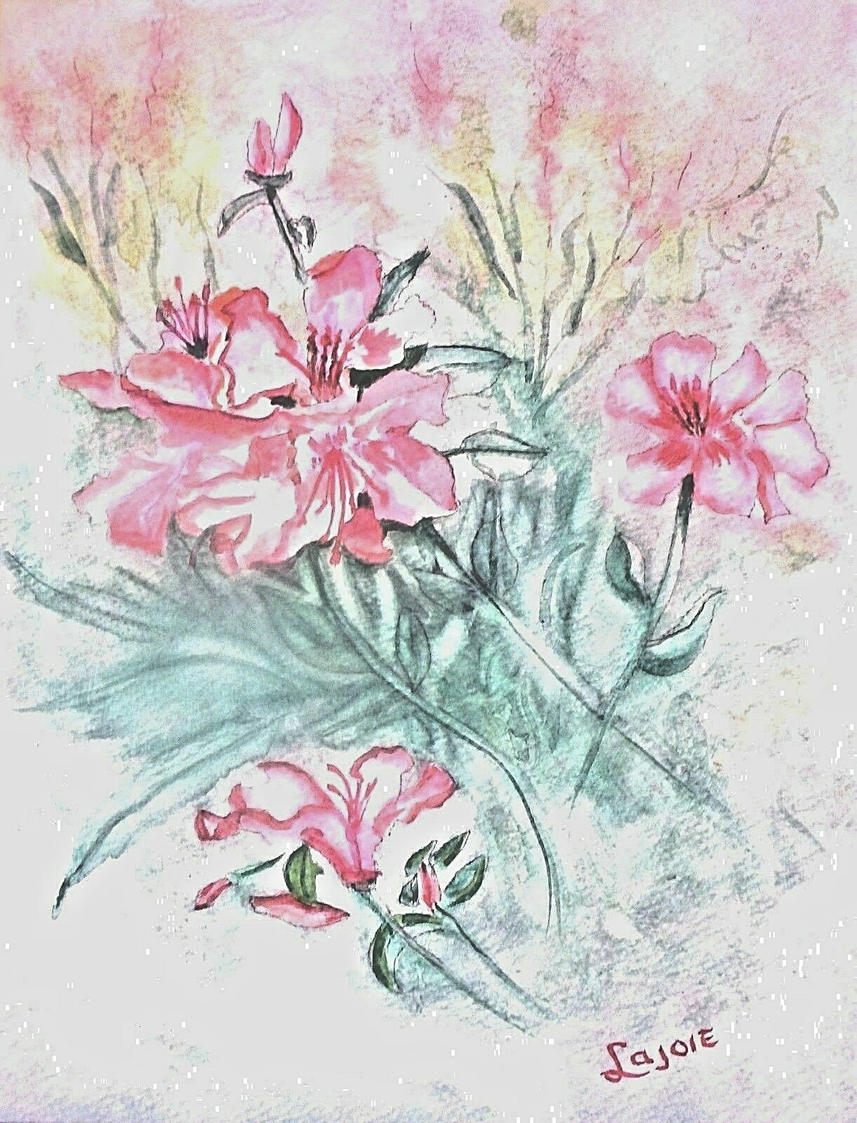 Red Pink Floral, Original Watercolor Painting (8 1/2 x 10 1/2), 11×14 Red Mat