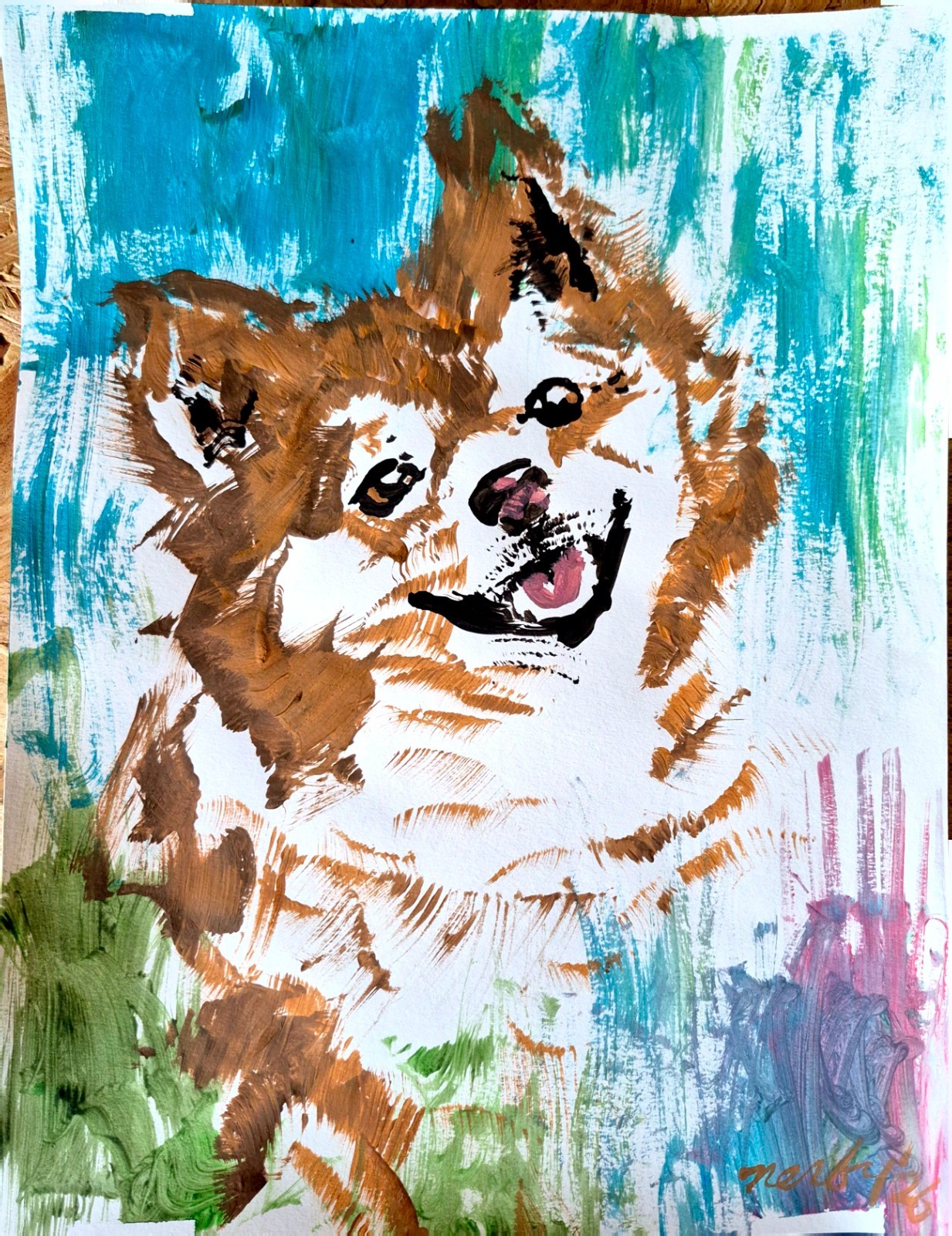 Original Expressionist Pet 11×14 Signed Acrylic Paper Art Multi Color Decor P093