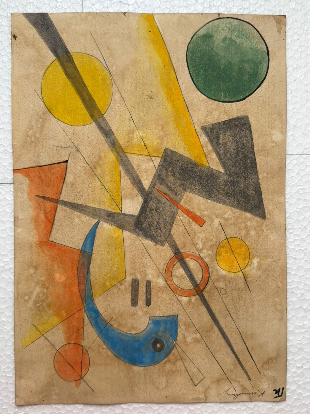 VASILY KANDINSKY painting drawing on old paper signed stamped