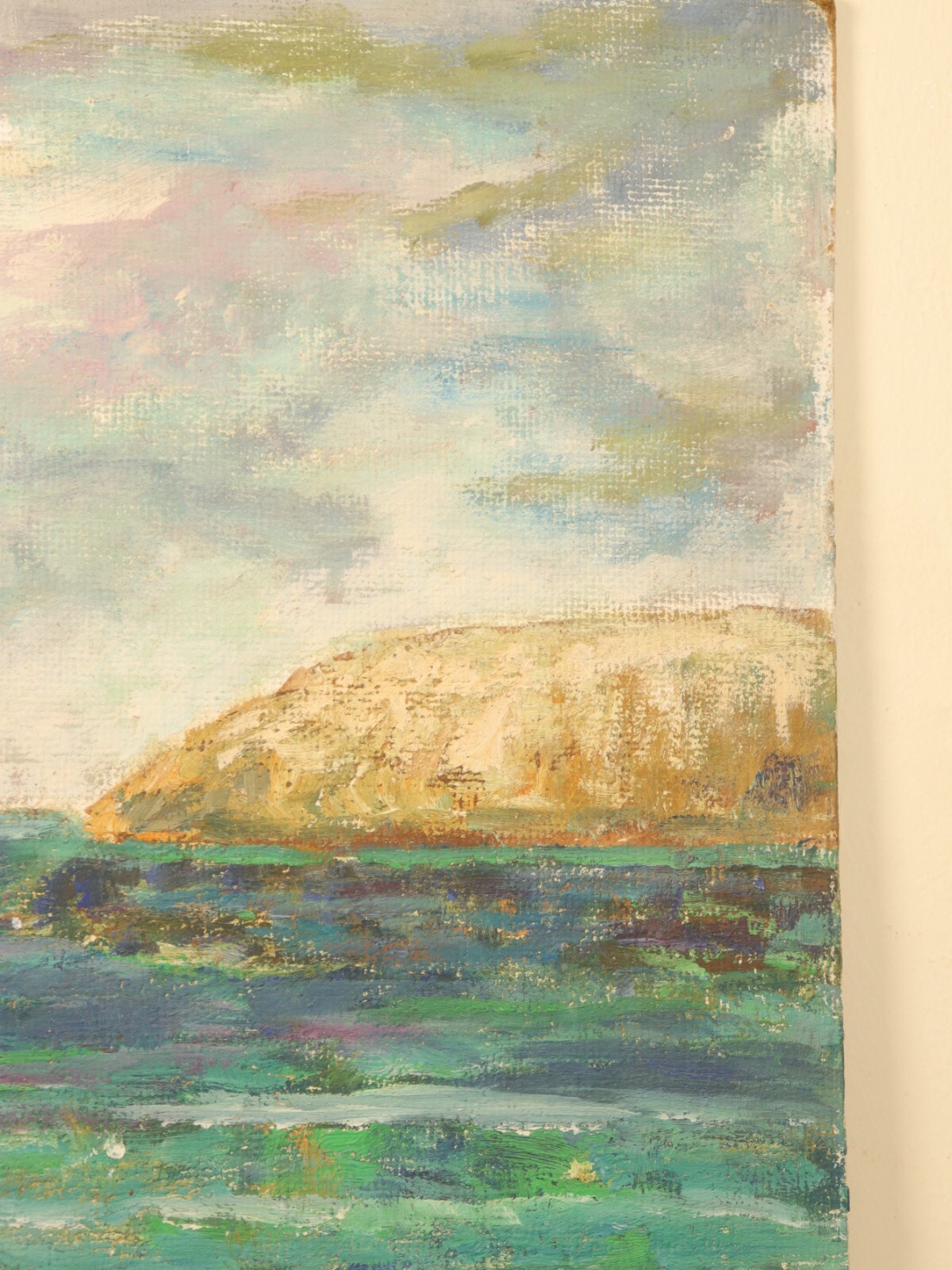 Seaside Tranquility Rare Oil Painting on Canvas Boats On Shore Coastal Landscape