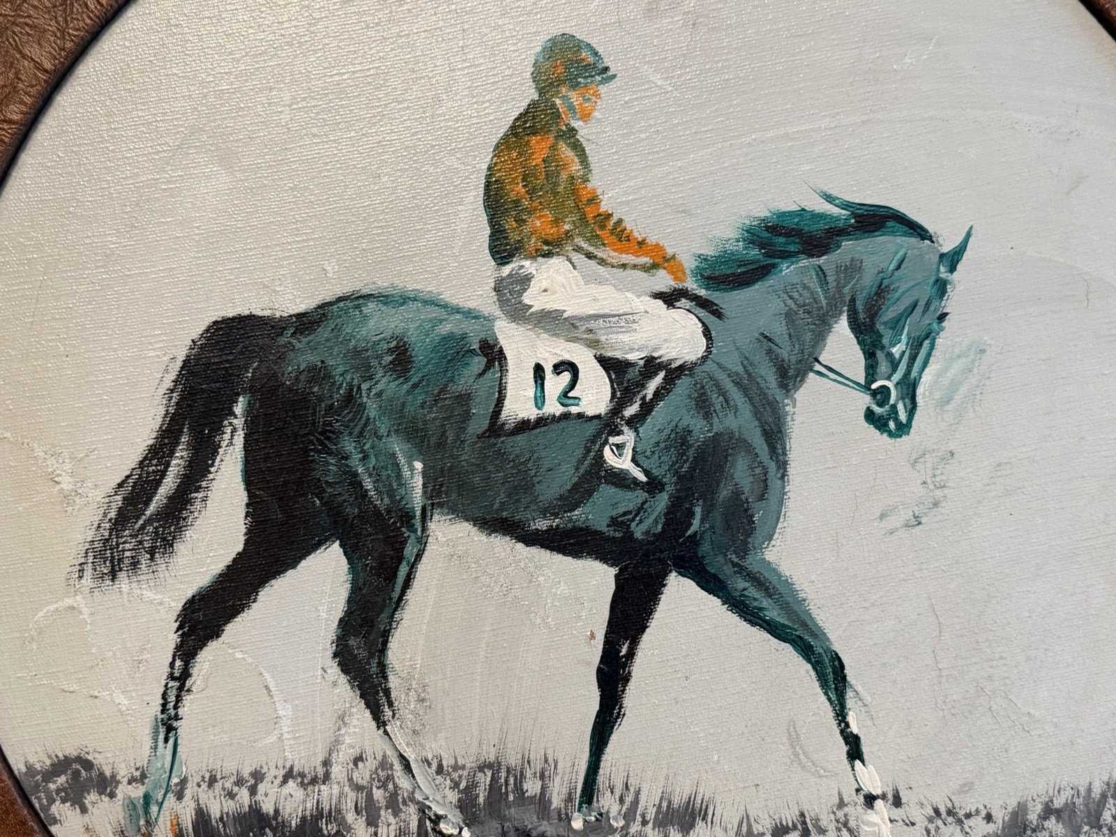 Lars Modernist OOAK Signed Oil Painting Equestrian Horse Racing Racehorse #12