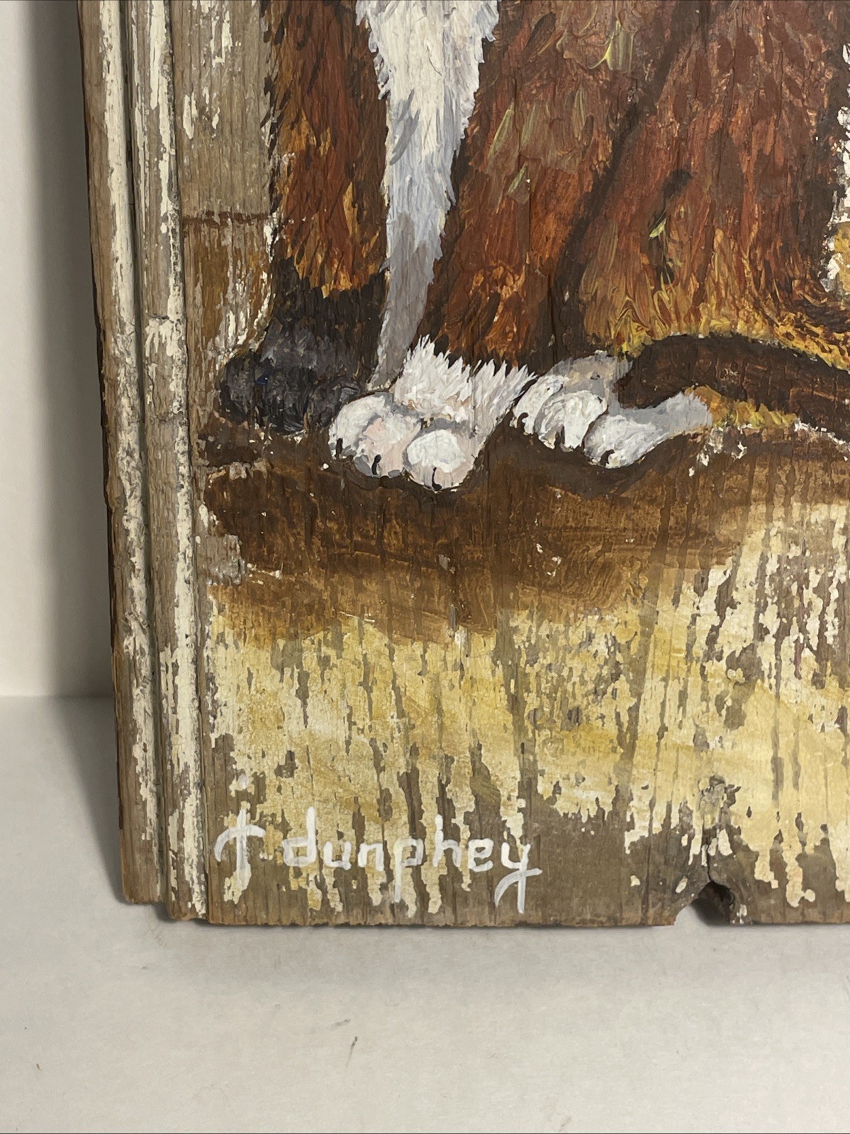 Charming Cat Painting on Rustic Reclaimed Barn Board – Farmhouse Folk Art Signed