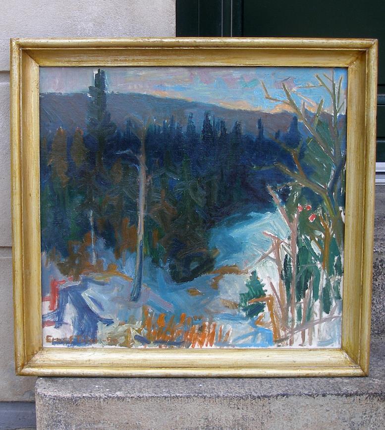 Ernst Trier (1910) Norwegian Winter Forest. Dated 1950. Bold Nordic Modernism.