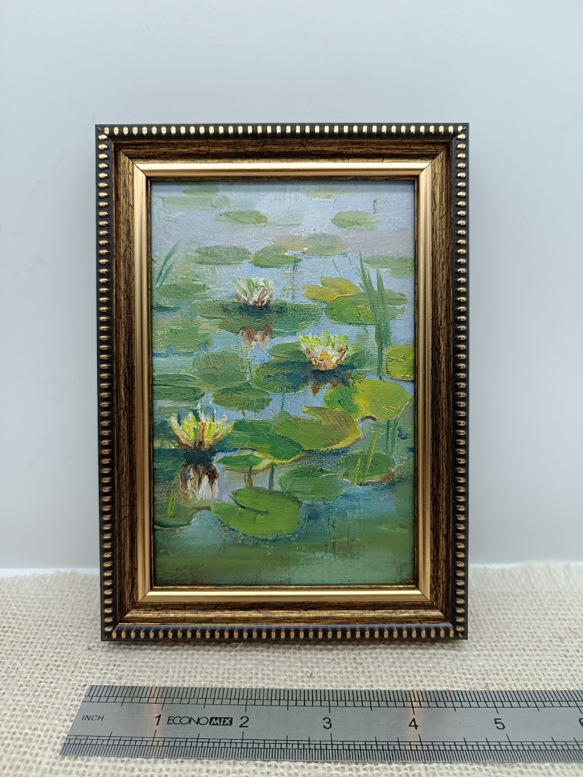 Water Lilies Original Oil Painting 6×4 Framed Signed Lotus Lake Landscape Art