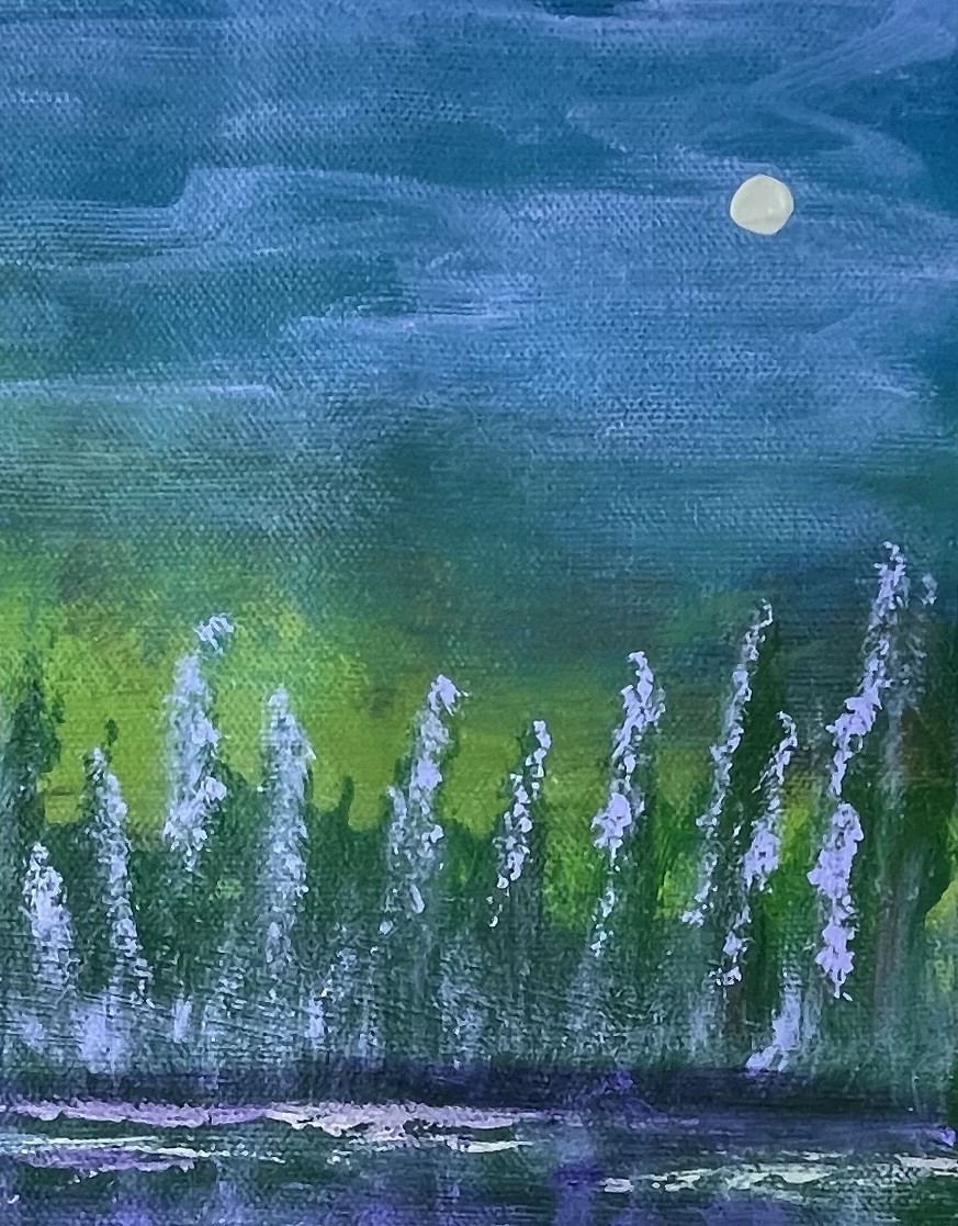 Original Art «Purple Lake» 9×12 Canvas Expressionism Abstract Design Home Art