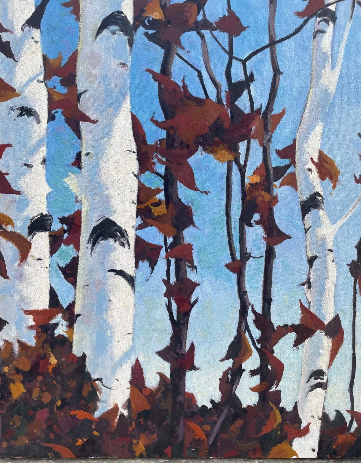 Original JOHN LOUGHLIN White BIRCH TREES Autumn Forest Landscape Oil PAINTING
