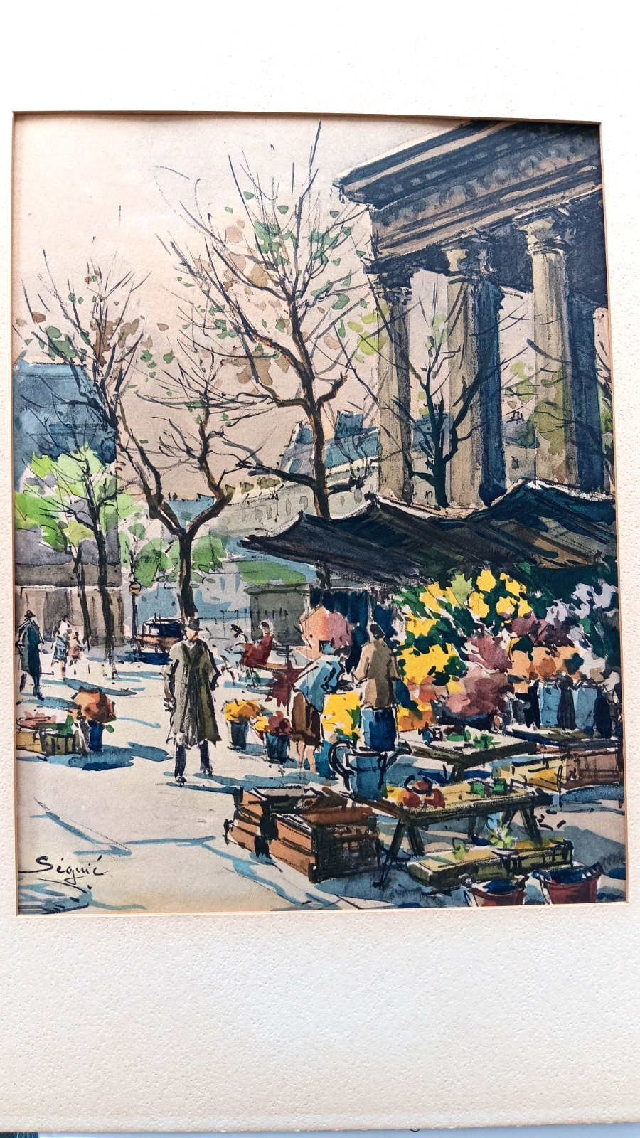 Seguie Watercolor «La Madeleine» Signed 1869-1903 Hallmarked 17×14″ Original