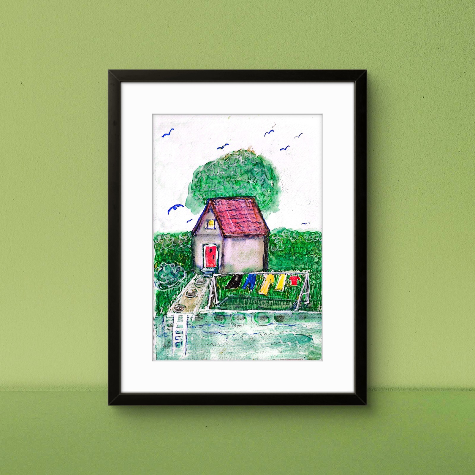 Laundry On The Line Contemporary Expressionist Original 7×10 Watercolor Painting
