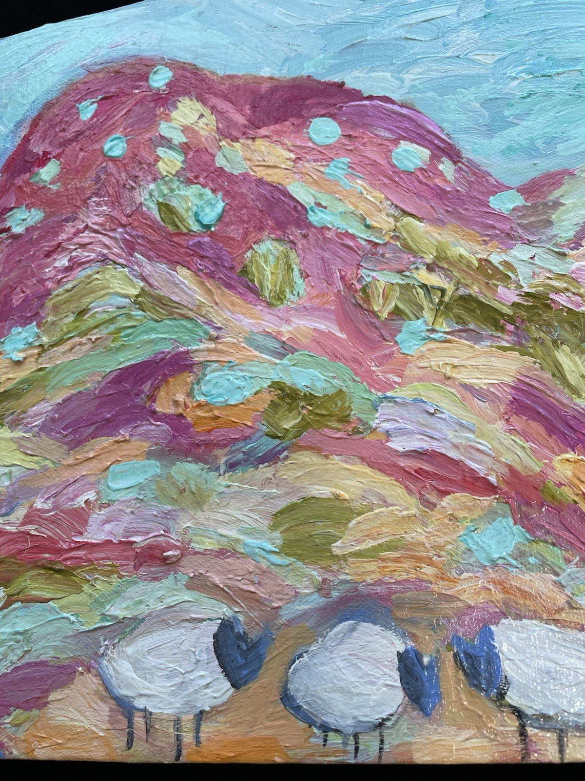 Southwest Hills With Grazing Sheep An Acrylic Original Painting 16”x12”x1.5”