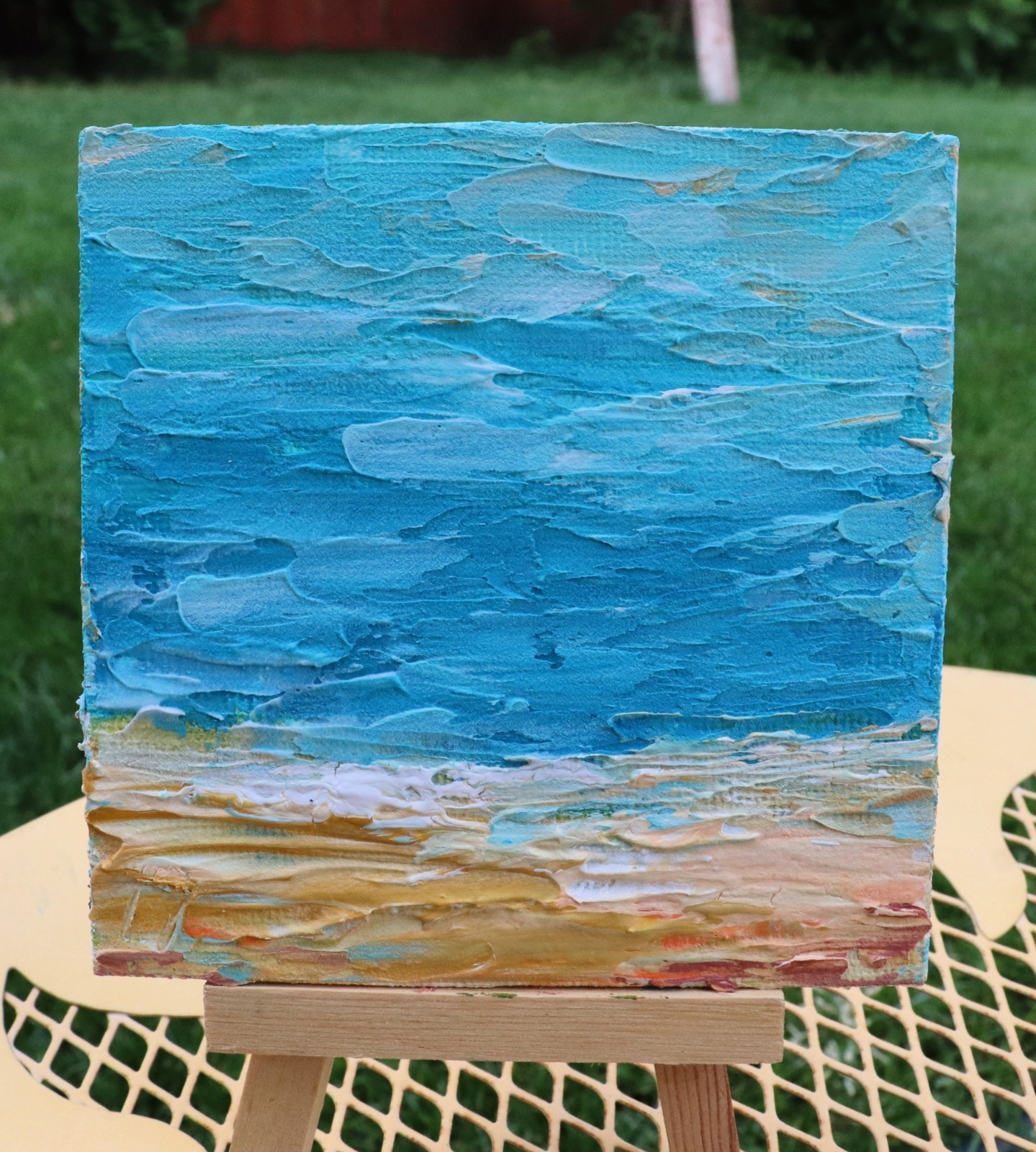 Seafoam Morning Original Coastal Painting 4×4 Textured Ocean Landscape Art