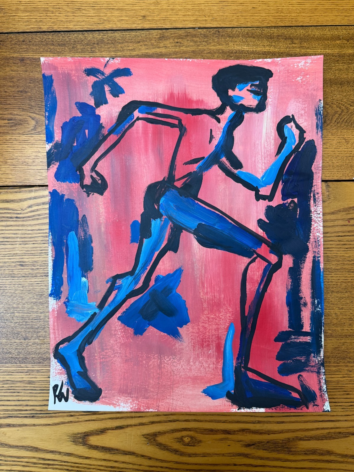 Original 11×14 Expressionist Hand Painted Signed Acrylic Paper Art Miami Maratho