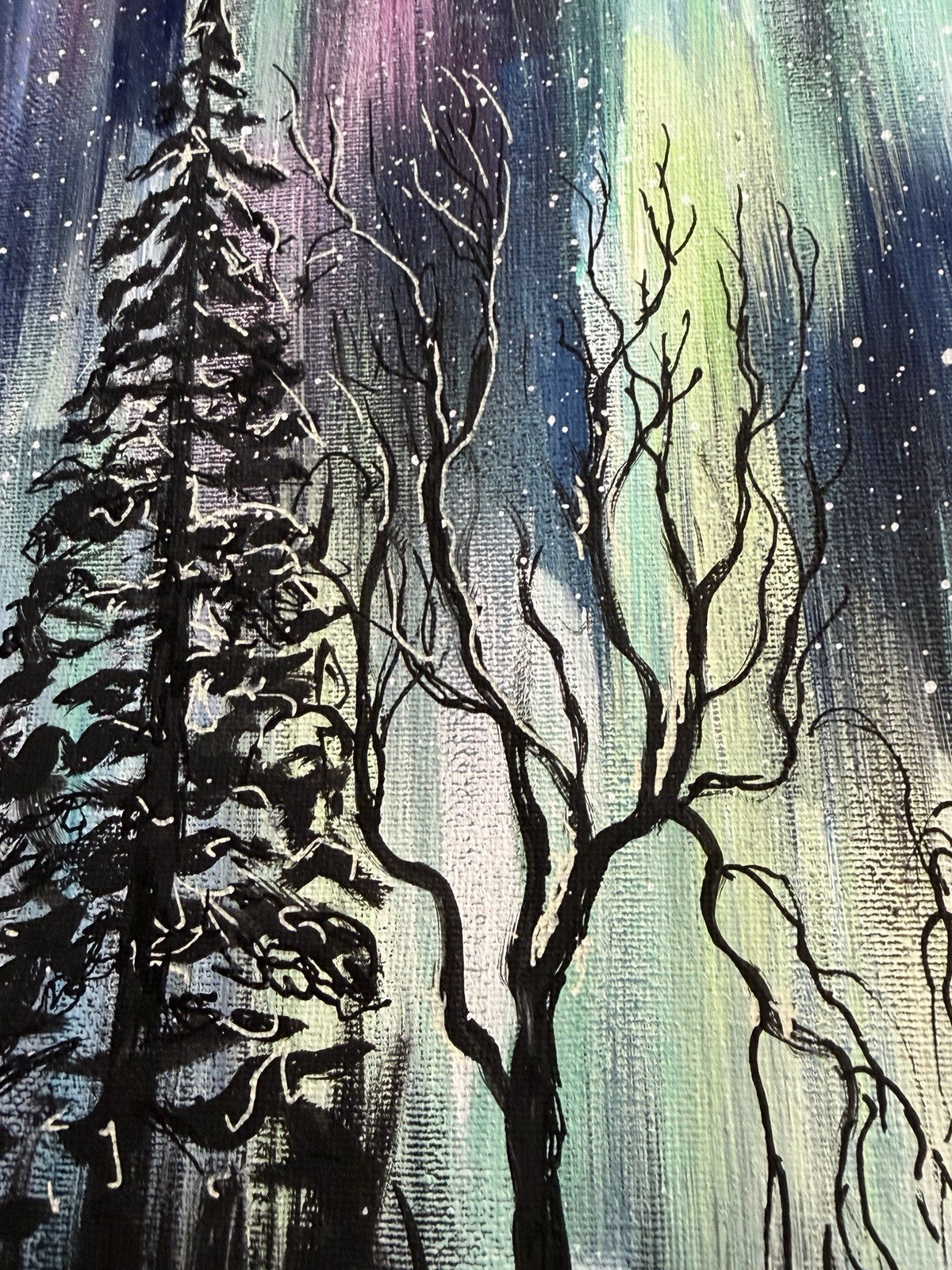 Northern Lights Painting Aurora Borealis Original Landscape Night Sky Minnesota 