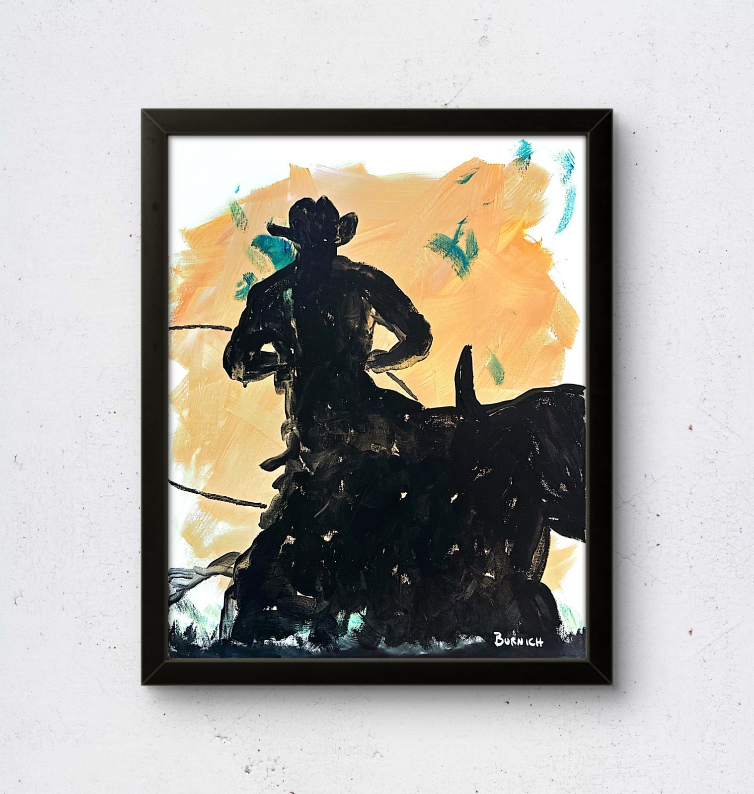 Original Western Cowboy Art 16×20 Acrylic Painting Expressionist Modern Canvas