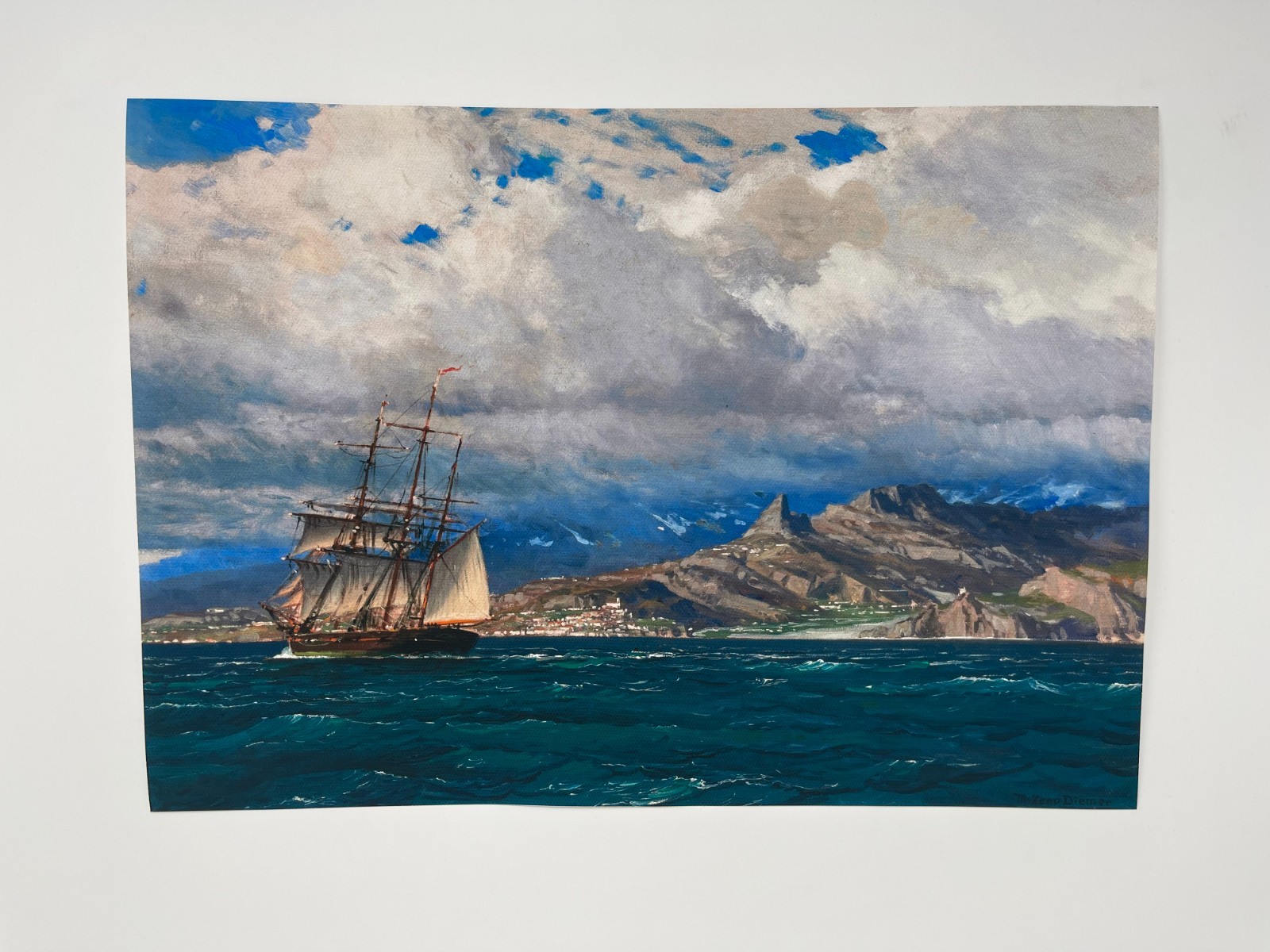 Three Masted Sailing Ship Poster – Maritime Coastal Home Nautical Wall Art Print