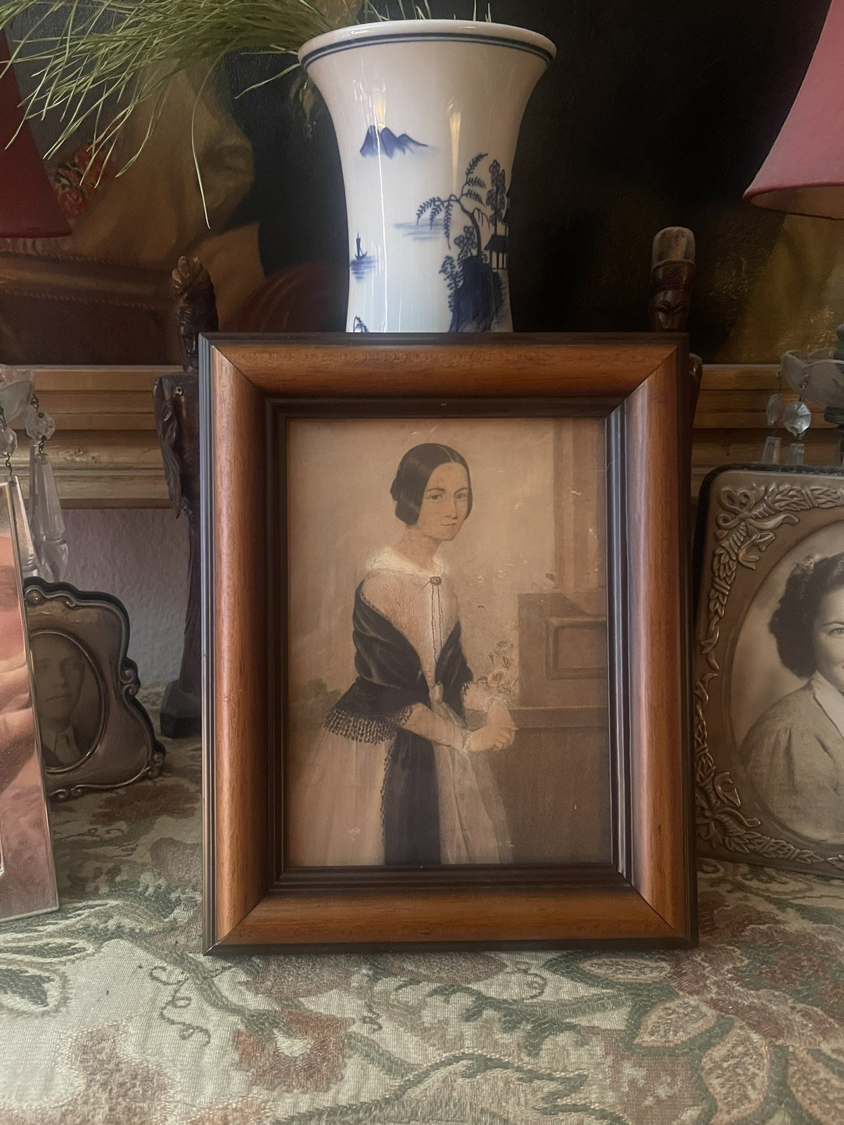 Antique c1843 American Woman Watercolor Portrait Painting – Mrs Neville – Signed