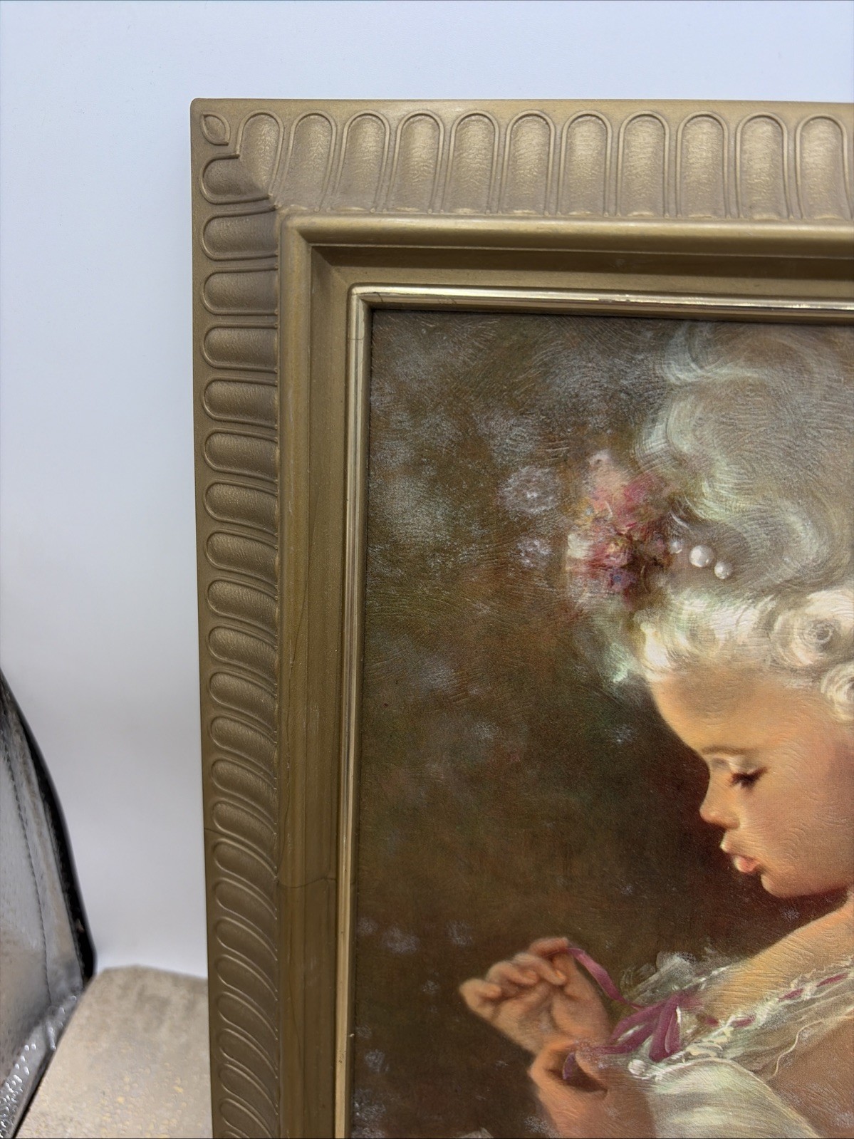 Pretty Girl Art In Plastic Frame Oil Painting 10.75”X 12.75”