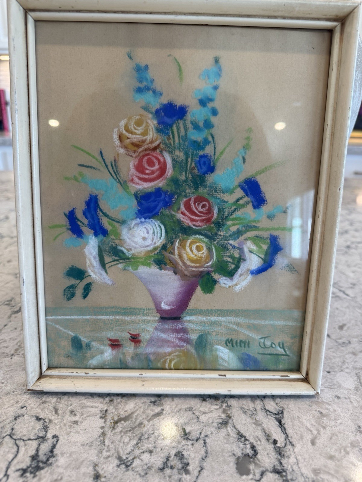 Vintage Mabel C Heyde ‘Mimi Joy’ Floral Still Life Pastel Framed 7 5/8″ X 9 3/4