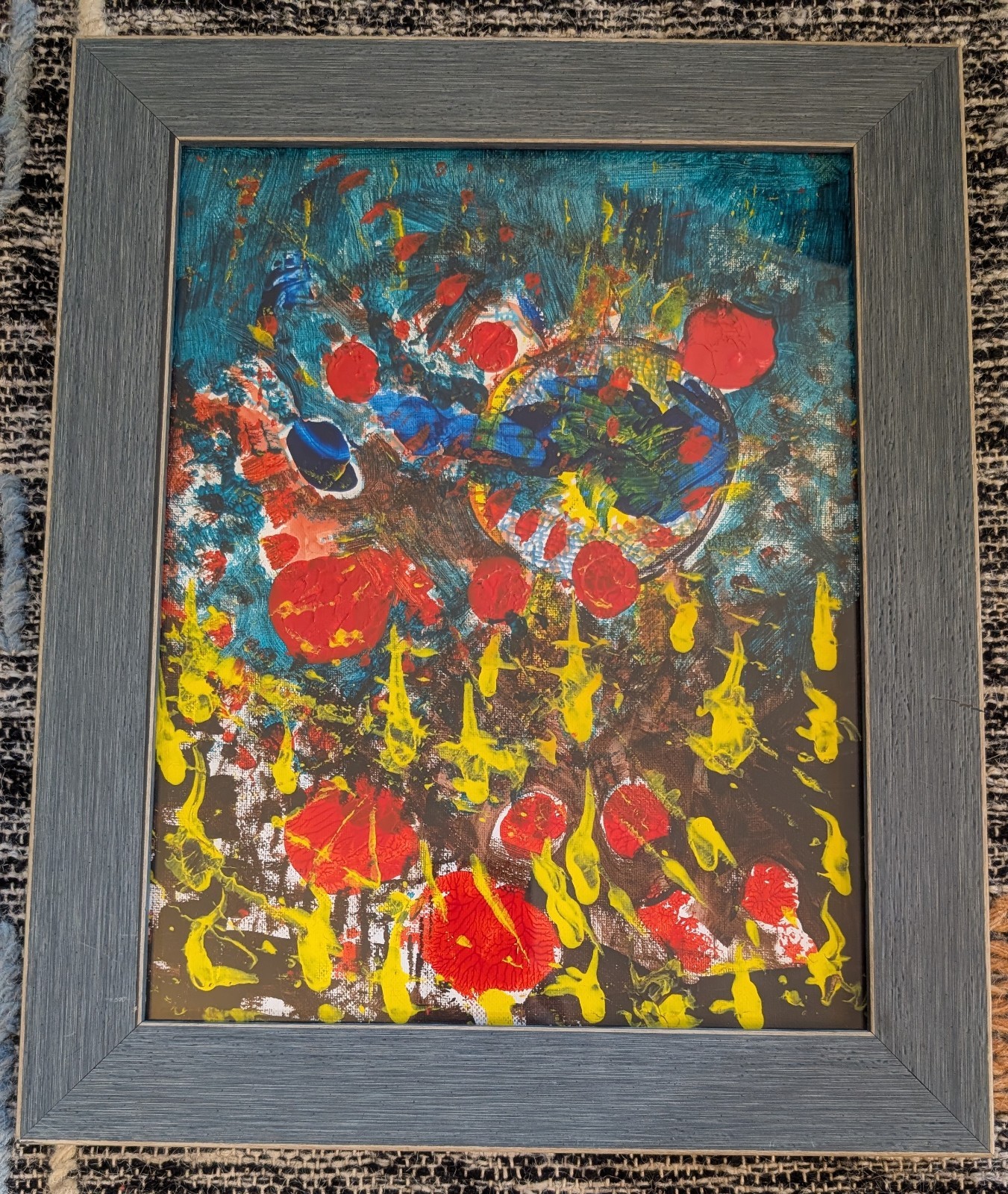 Original Abstract painting created on Art Board. 14 x 17 Frame