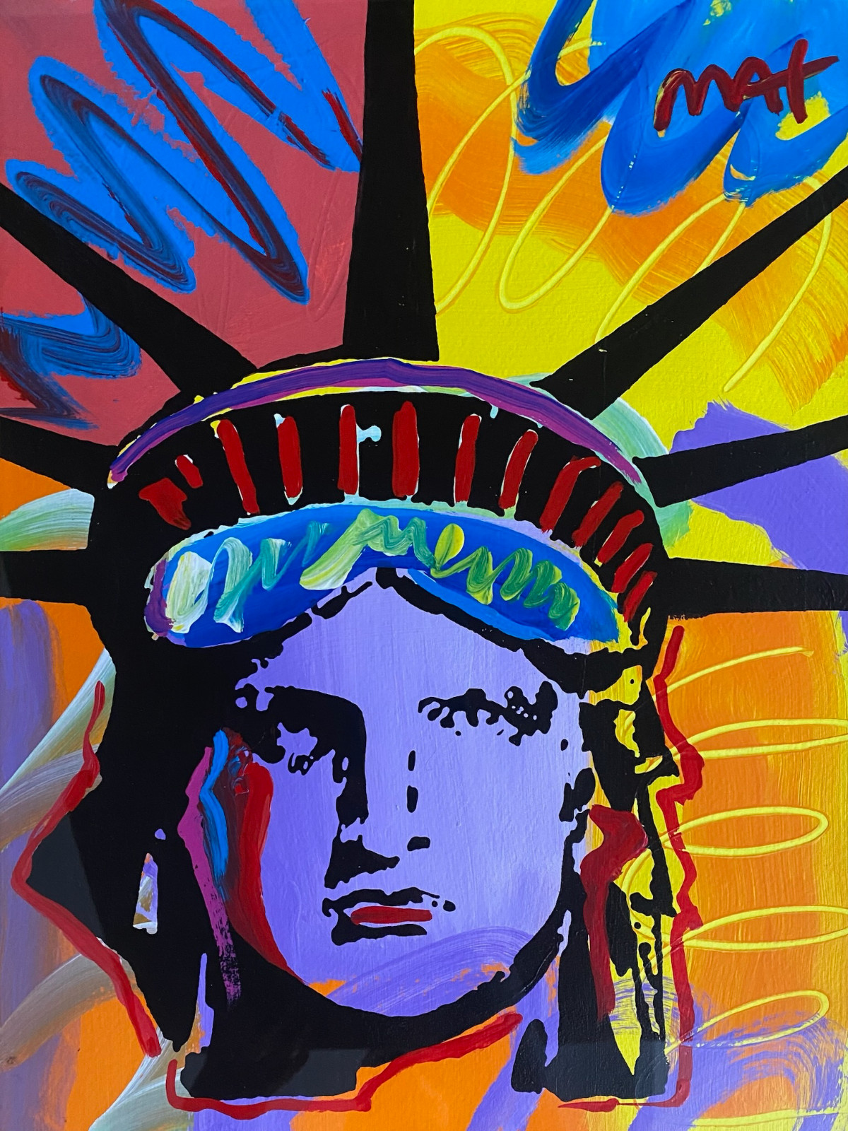 Peter Max «Statue of Liberty» Signed Acrylic Painting on Paper Framed