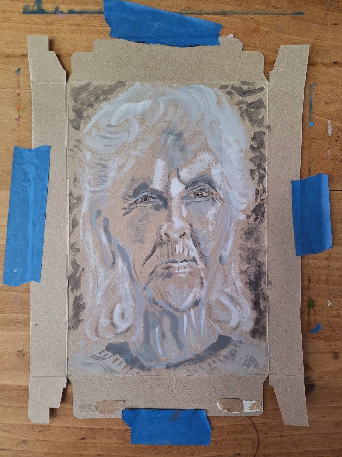 Original Art Female Portrait Senior Citizen Old Face Acrylic Painting Card Stock
