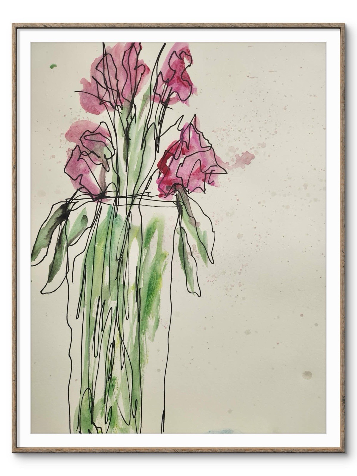 Abstract Pink Flowers Impressionistic Original Wall Art 14X11 Mixed Media Paper